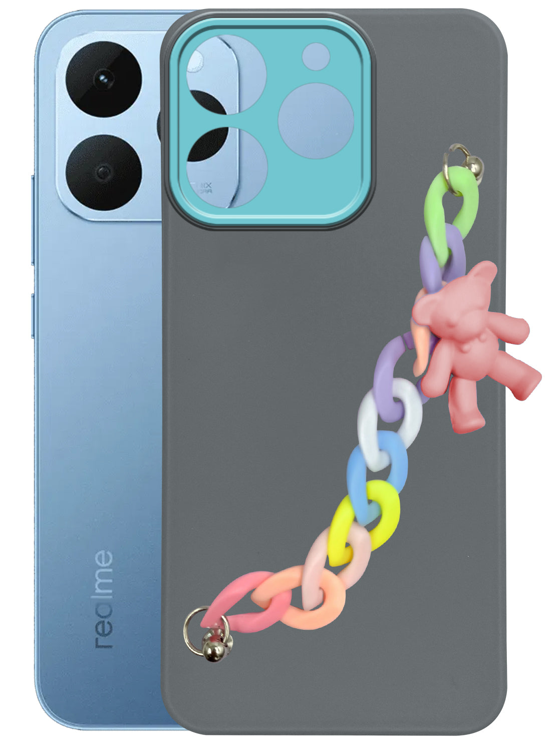 For Realme 15T | Realme Narzo 90 Back Cover Case (Wrist Hanging Chain | Teddy Bracelet Charms | Dual Color Matte Finish | Full Camera Protection | Sleek and Professional)