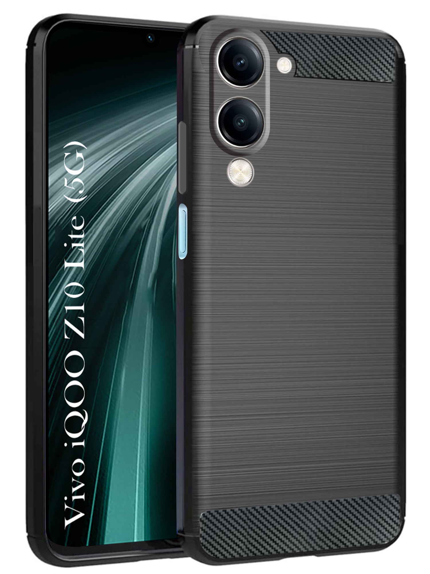 For Vivo iQOO Z10 Lite Back Cover Case ( Hybrid Armor Case | Carbon Fiber Shockproof | Soft and Flexible | Black )