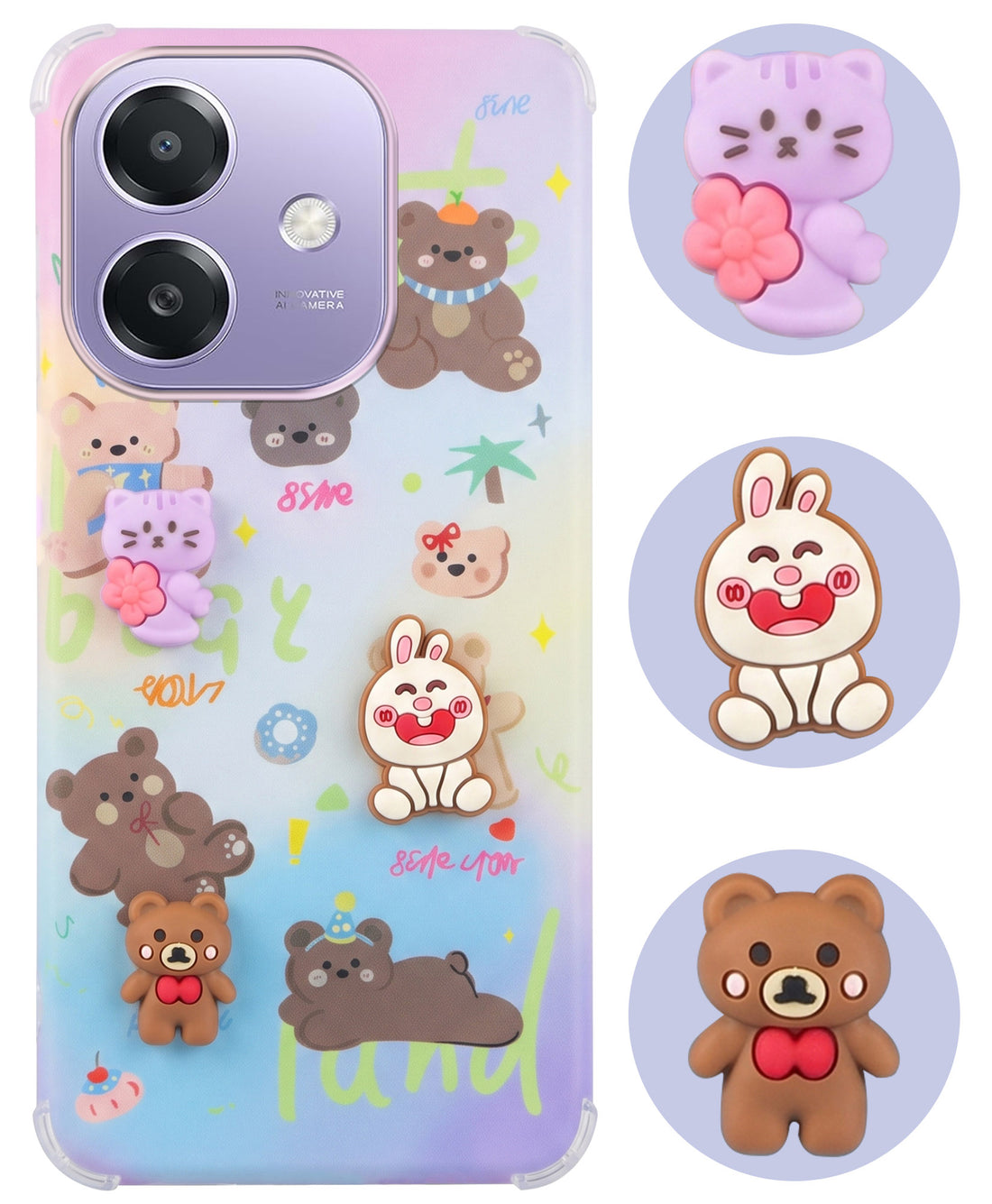 For Oppo A3X (4G/5G) | Oppo A3 5G Back Cover Case (3D Cute Cartoons | Hard Back Side Soft | Matte Premium Finish | HD Printing)