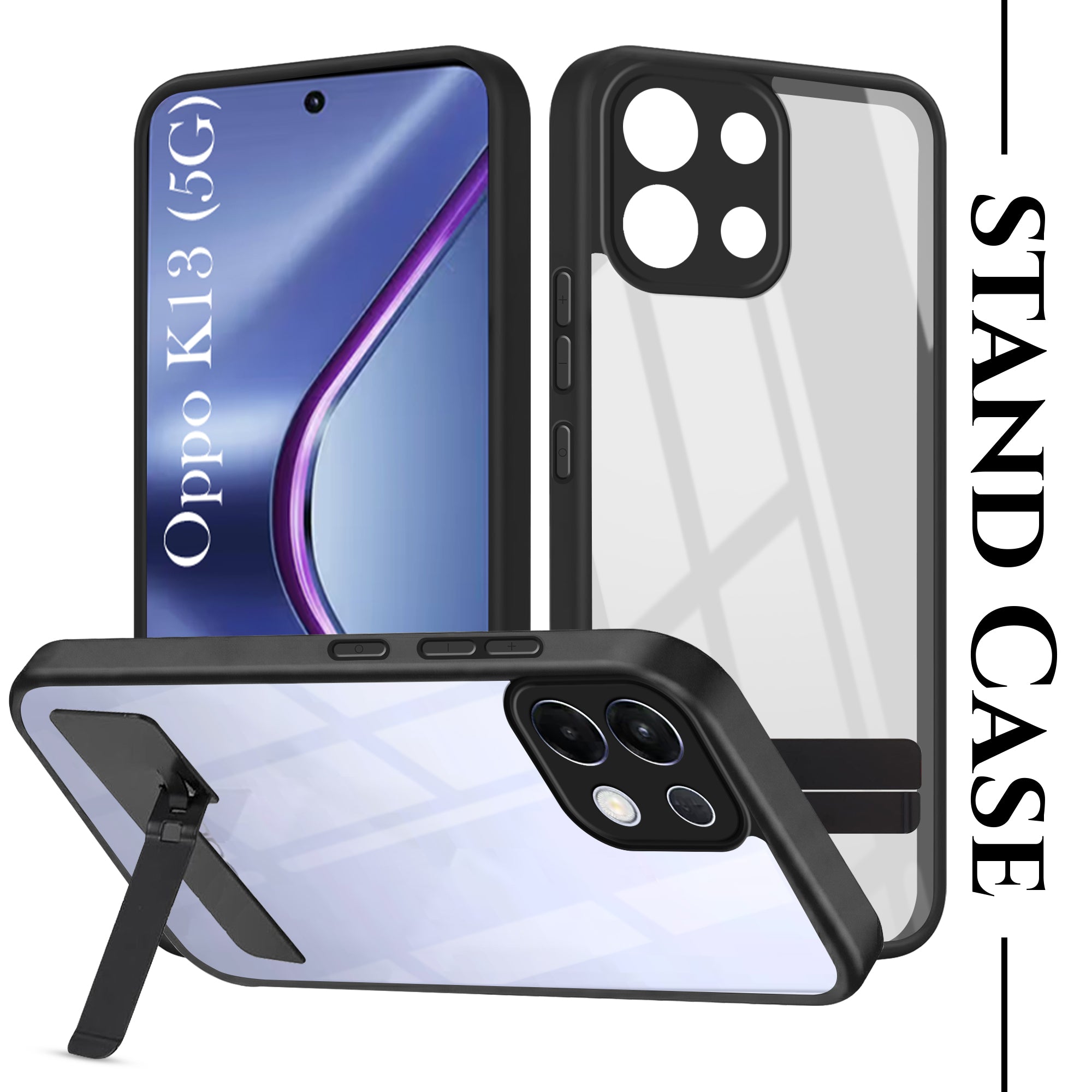 For Oppo K13 Back Cover Case (Built-in Stand | Lifetime Anti Yellow | Kickstand Shockproof | Camera Protection | MagSafe Compatible)