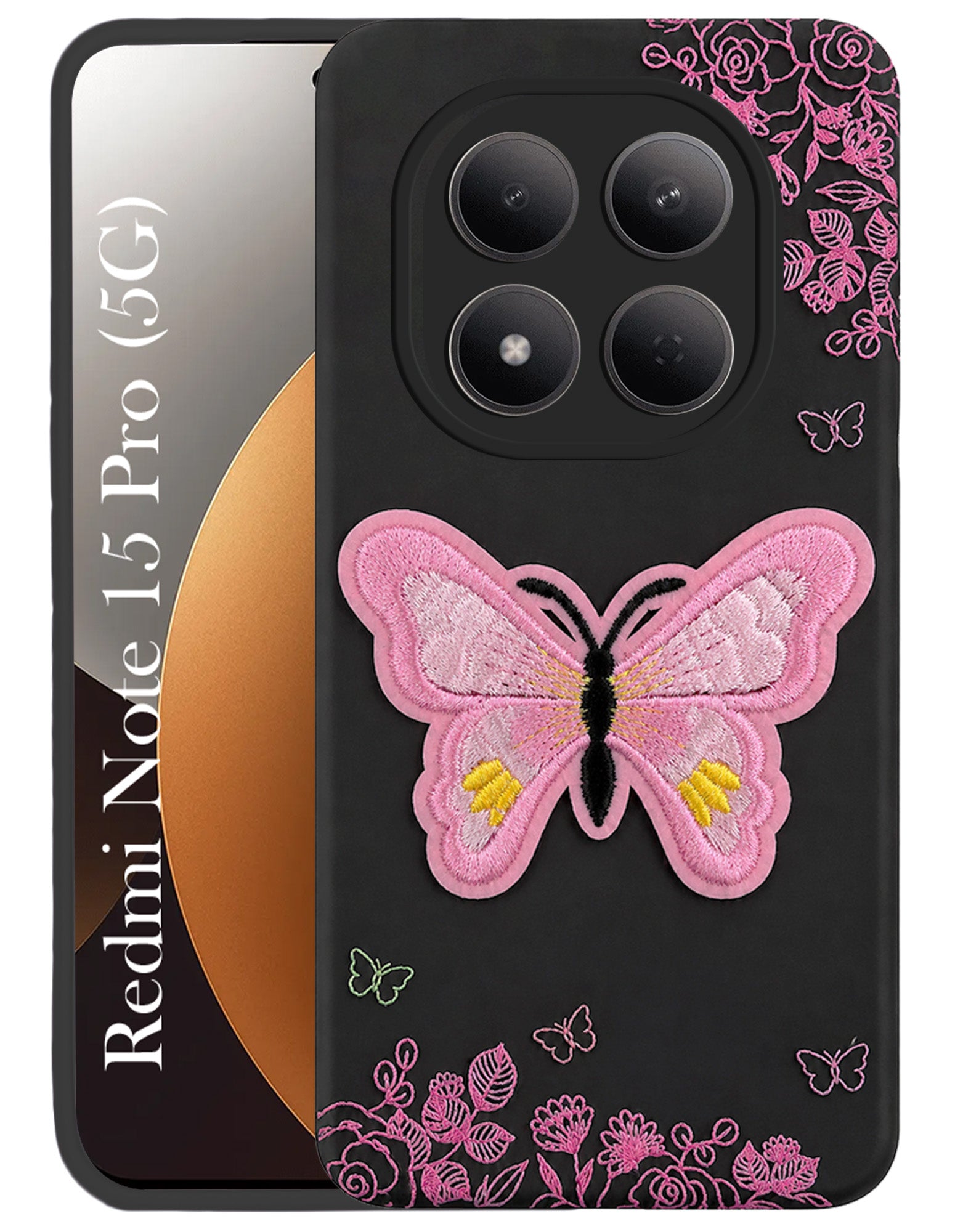 For Xiaomi Redmi Note 15 Pro 5G Back Cover Case (Soft Butterfly Embroidery | Women Teen Girls | Camera Protection| Matte Silicone)
