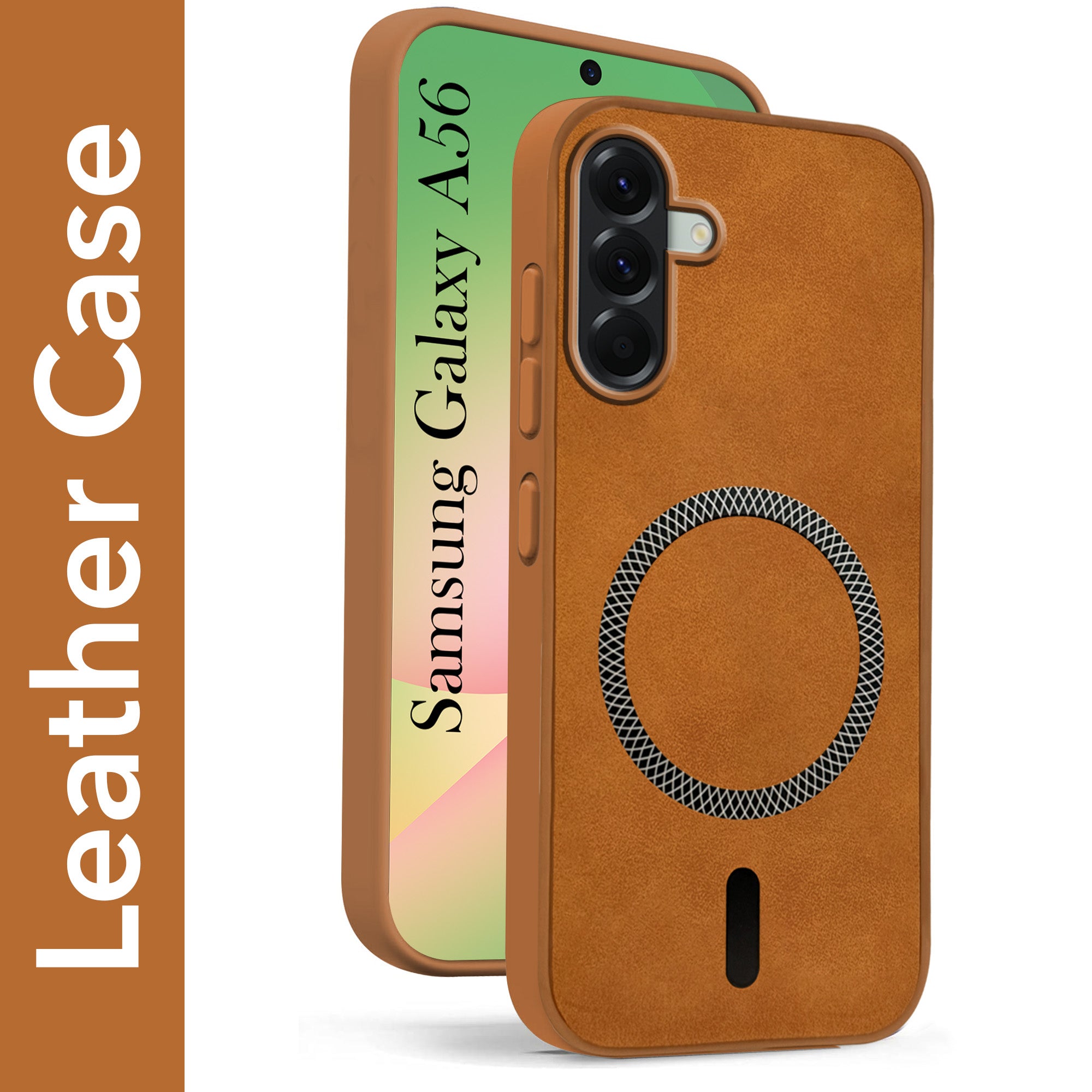 For Samsung Galaxy A56 Back Cover Case Leather Finish (MagSafe Compatible Wireless Charging | Soft Touch | Camera Bump Protection)
