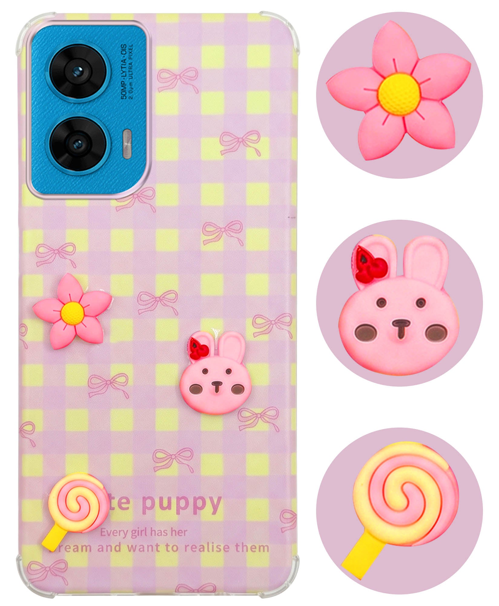 For Motorola Moto G96 Back Cover Case (3D Cute Cartoons | Hard Back Side Soft | Matte Premium Finish | HD Printing)