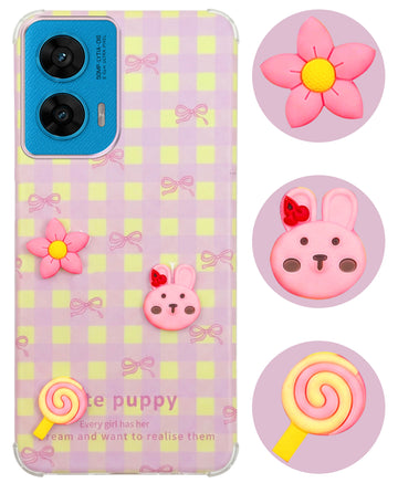 For Motorola Moto G96 Back Cover Case (3D Cute Cartoons | Hard Back Side Soft | Matte Premium Finish | HD Printing)