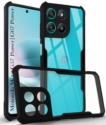 For Motorola Moto G67 Power | G57 Power Back Cover Case Hybrid (Shockproof with Polycarbonate Clear Panel | Professional Black)