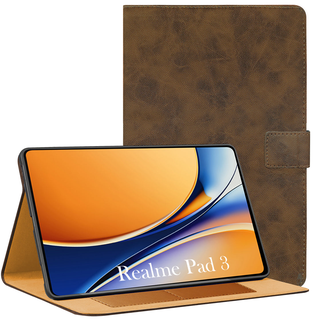 For Realme Pad 3 11.6 Inch Flip Cover Folio Cover (PU Leather | Multi-Angle Smart Stand | Card Storage Slots | Silicone Back Pouch)