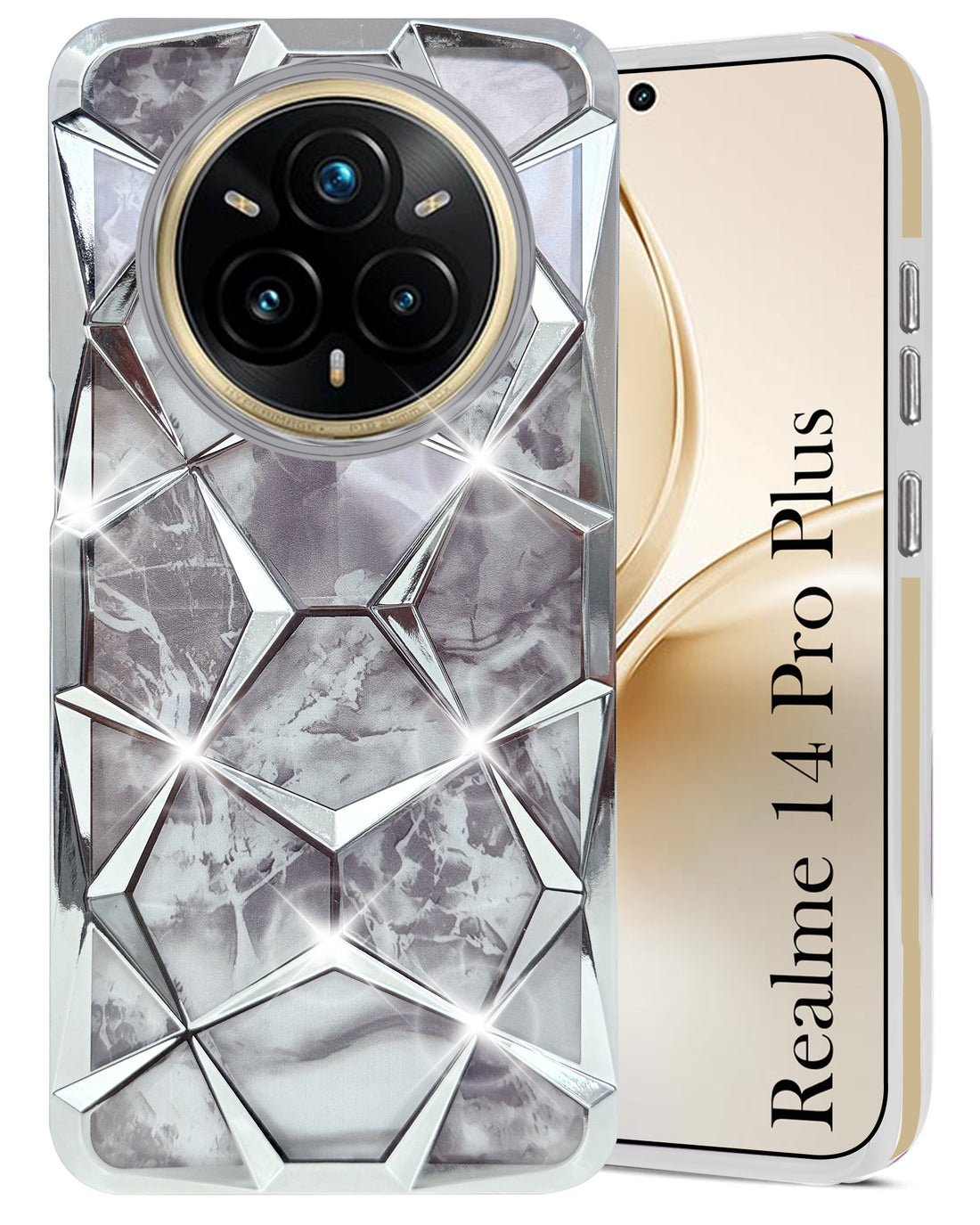 For Realme 14 Pro Plus 5G Back Cover Case ( Dual Design Glitter Sparkle and Detachable Diamond Print Case | Soft and Flexible)