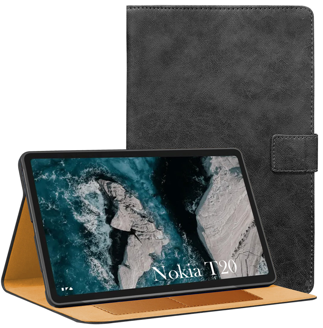 For Nokia T20 10.36 Inch TA-1397/1394/1392 Flip Cover Folio Cover (PU Leather | Multi-Angle Smart Stand | Card Storage Slots | Silicone Back Pouch)