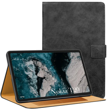 For Nokia T20 10.36 Inch TA-1397/1394/1392 Flip Cover Folio Cover (PU Leather | Multi-Angle Smart Stand | Card Storage Slots | Silicone Back Pouch)