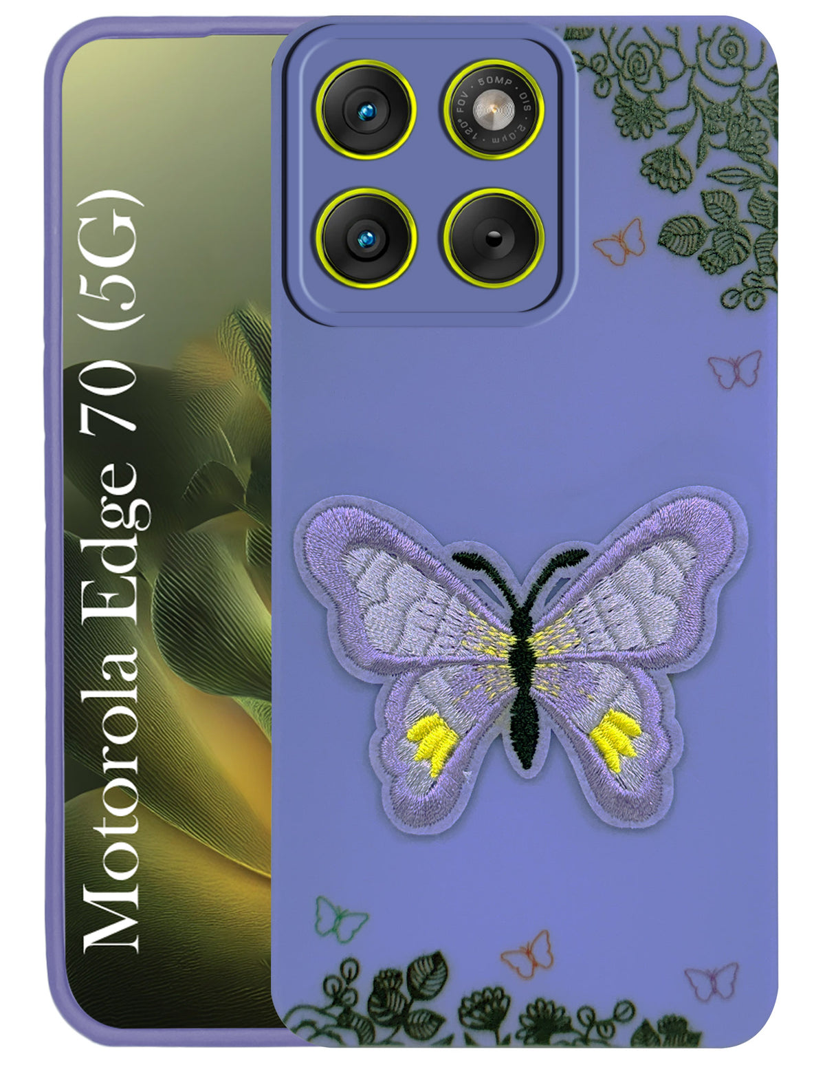 For Motorola Moto Edge 70 Back Cover Case (Soft Butterfly Embroidery | Women Teen Girls | Camera Protection| Matte Silicone)