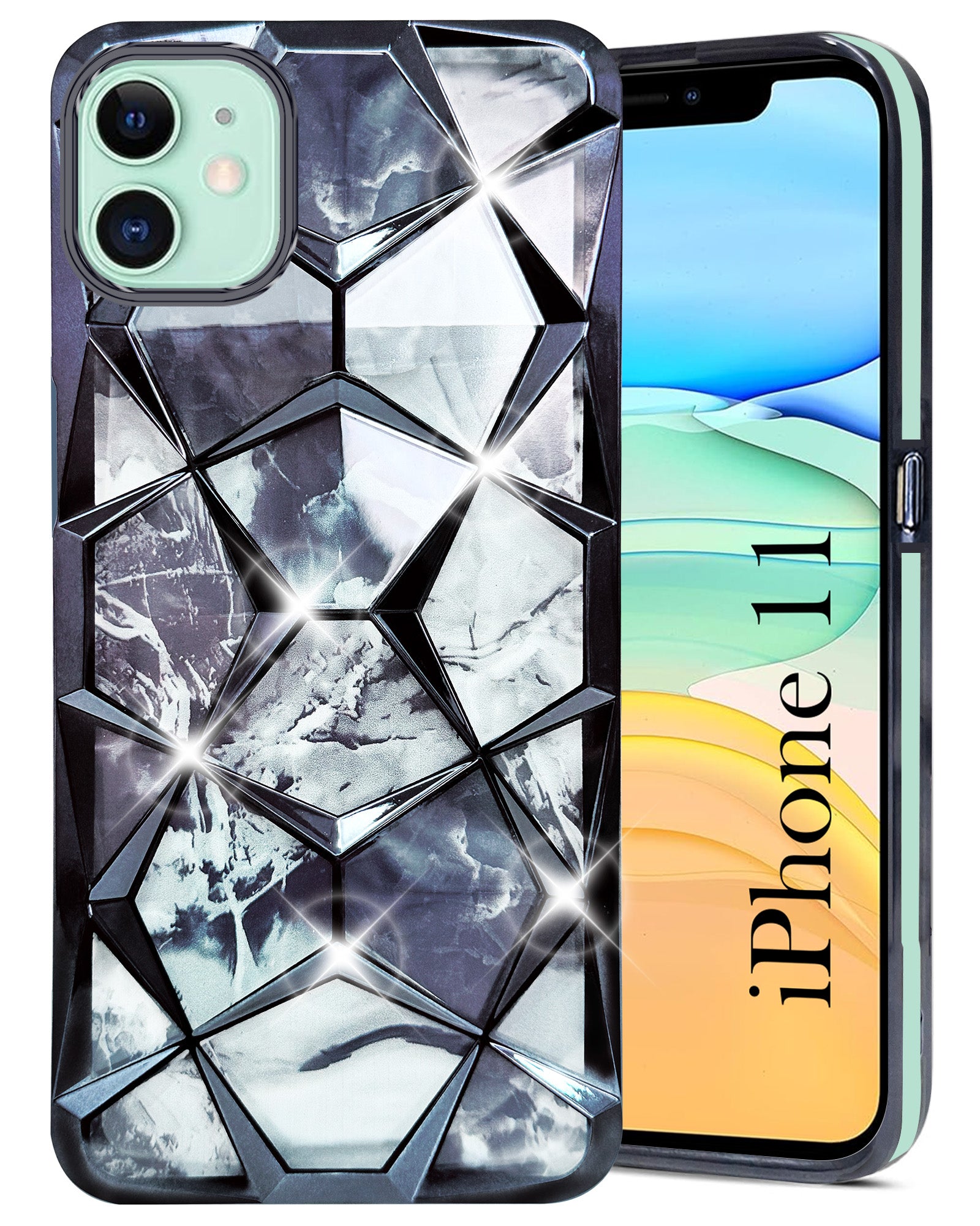 For Apple iPhone 11 Back Cover Case ( Dual Design Glitter Sparkle and Detachable Diamond Print Case | Soft and Flexible)