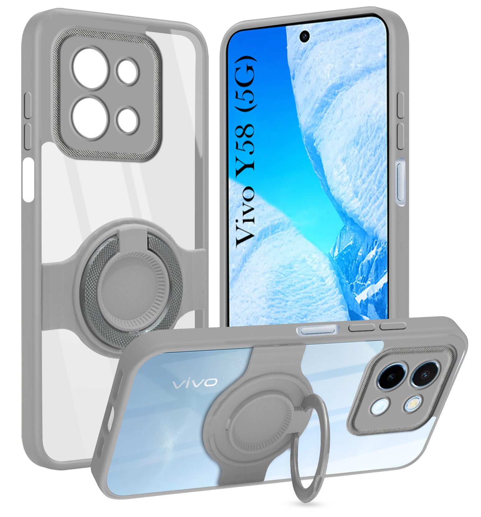 For Vivo Y58 5G Back Cover Case with stand (Built-in Ring Holder Kickstand | Lifetime Anti Yellow | Camera Protection)