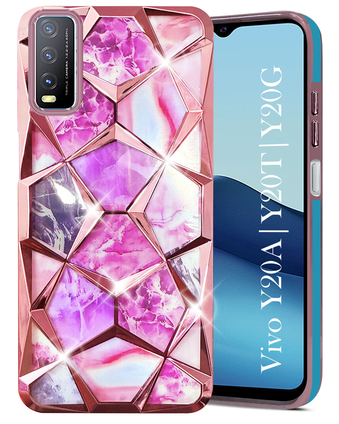 For Vivo Y20A | Y20T | Y20G Back Cover Case (Dual Design Glitter Sparkle and Detachable Diamond Print Case | Soft and Flexible)