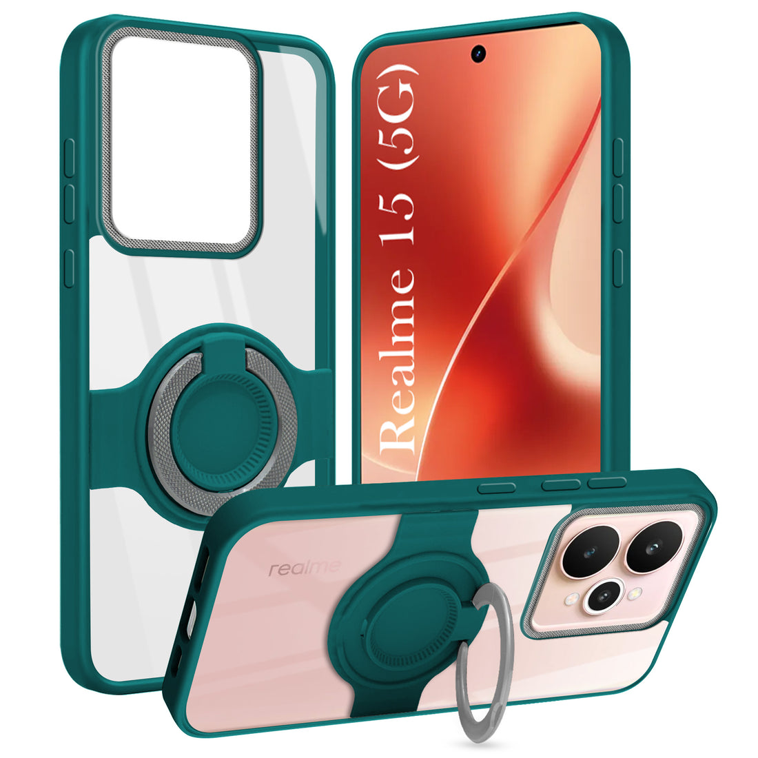 For Realme 15 Back Cover Case with stand (Built-in Ring Holder Kickstand | Lifetime Anti Yellow | Camera Protection)
