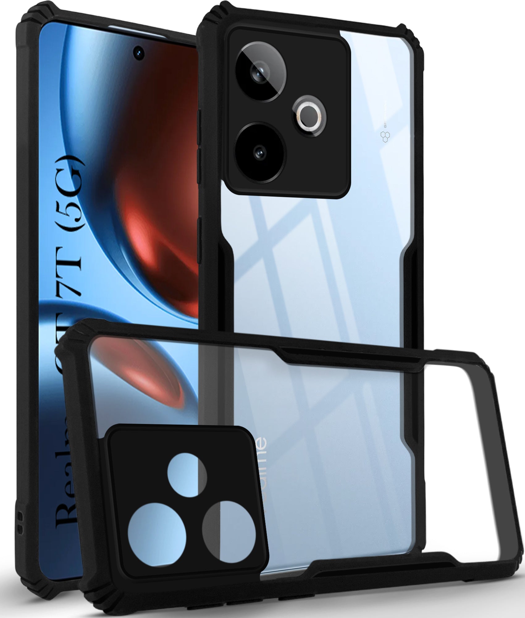 For Realme GT 7T Back Cover Case ( Shockproof with Polycarbonate Clear Panel | Professional Black)