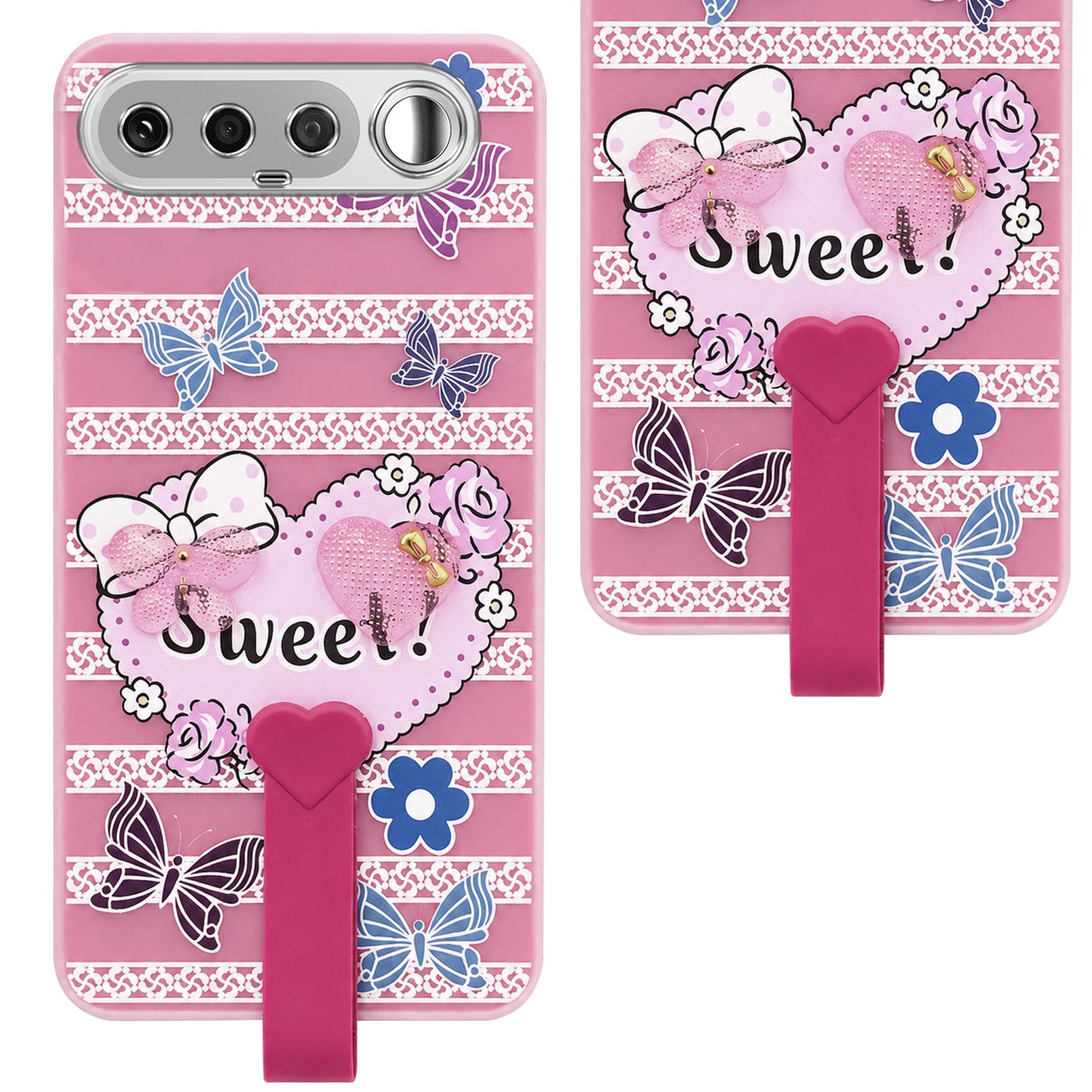 For Realme 16 Back Cover Case (3D Cute Heart Strap Holder | Camera Protection | Designer Girls Print)