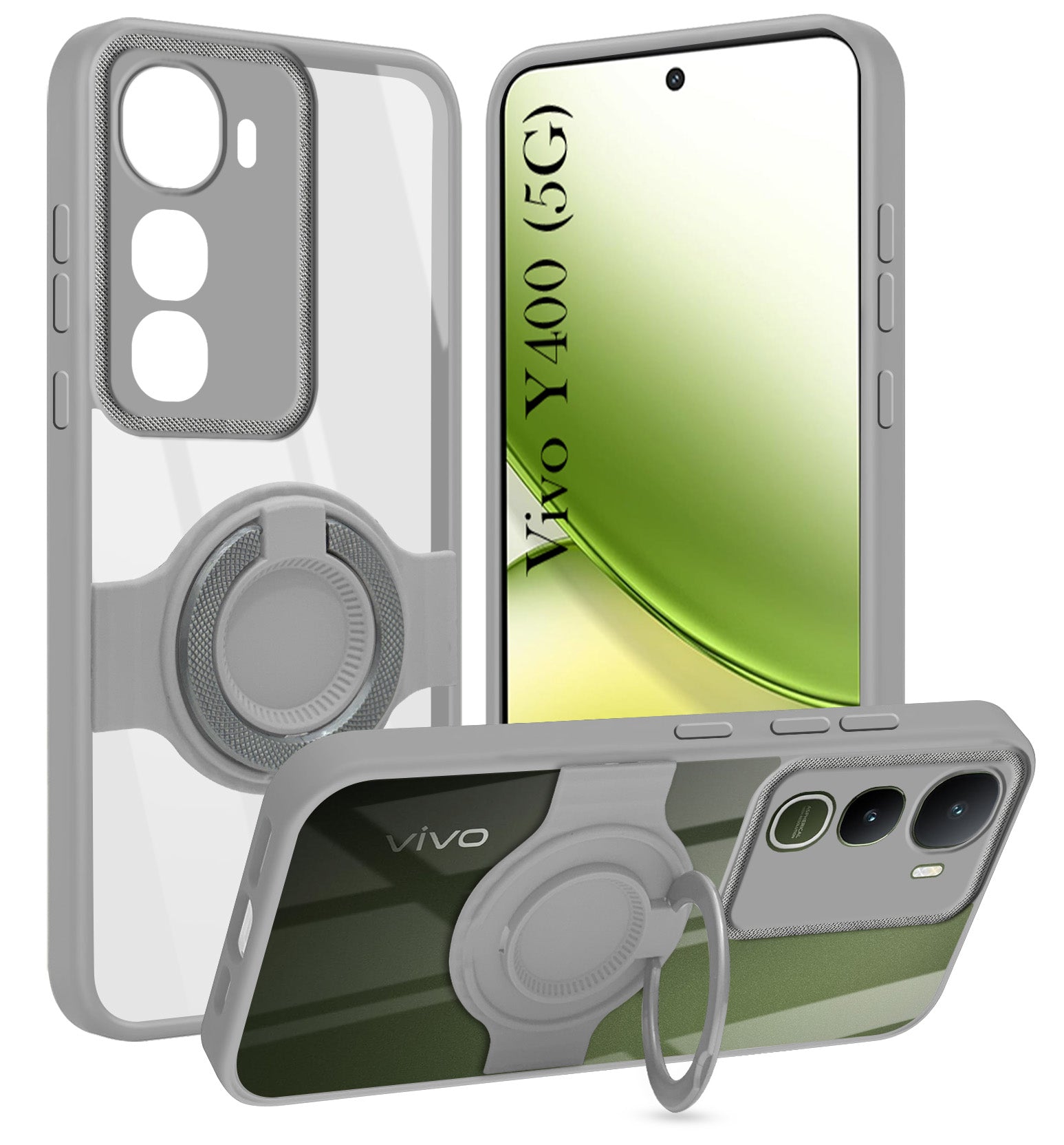 For Vivo Y400 Back Cover Case with stand (Built-in Ring Holder Kickstand | Lifetime Anti Yellow | Camera Protection)