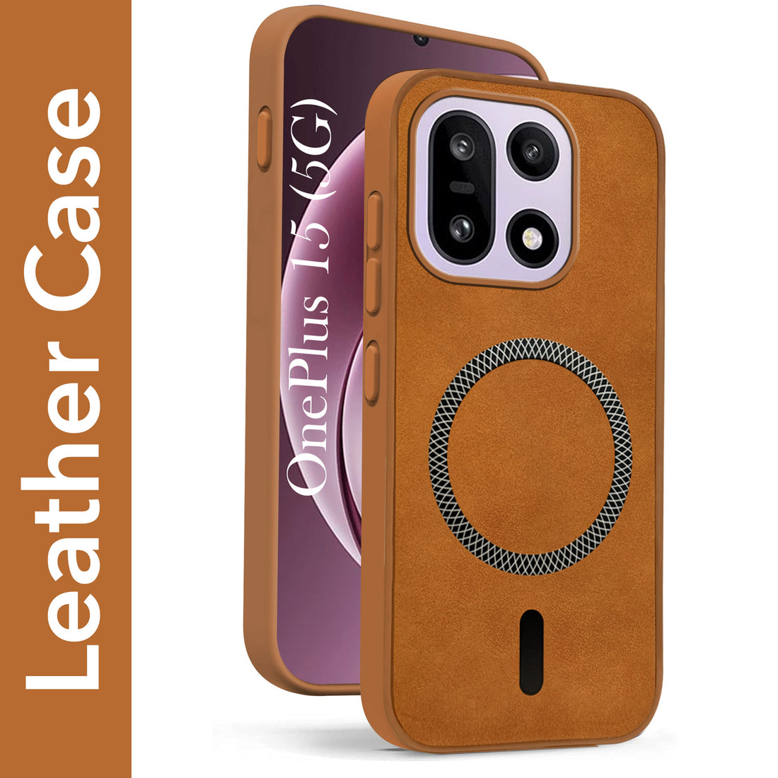 For OnePlus 15 5G Back Cover Case Leather Finish (MagSafe Compatible Wireless Charging | Soft Touch | Camera Bump Protection)