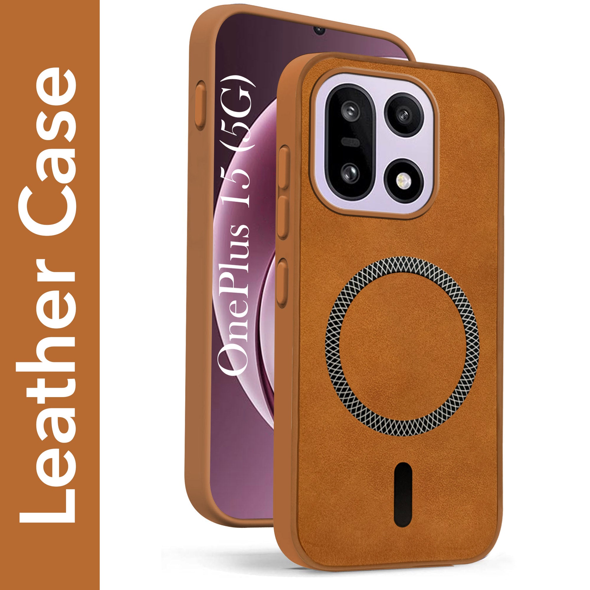 For OnePlus 15 5G Back Cover Case Leather Finish (MagSafe Compatible Wireless Charging | Soft Touch | Camera Bump Protection)