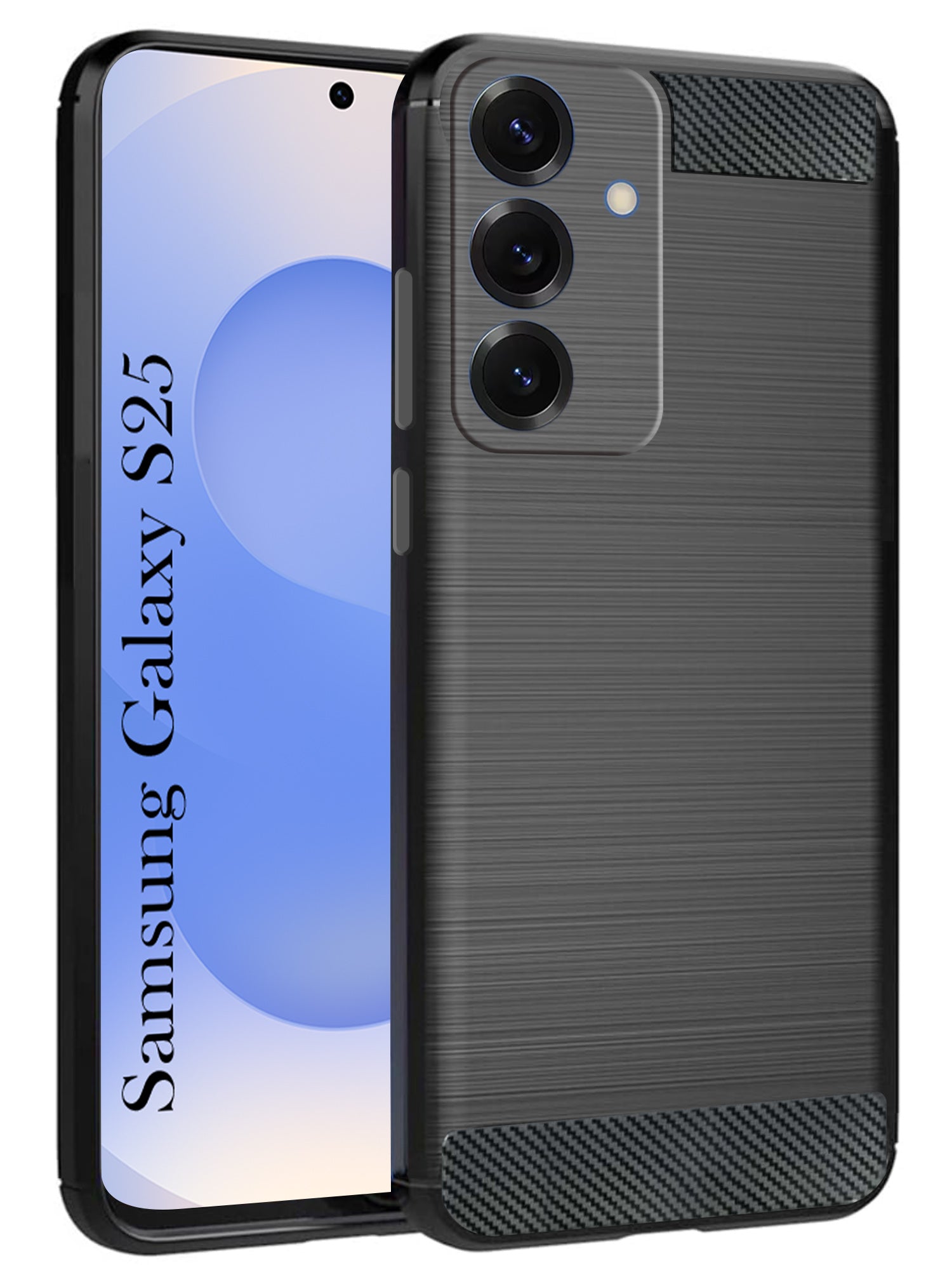 For Samsung Galaxy S25 Back Cover Case ( Hybrid Armor Case | Carbon Fiber Shockproof | Soft and Flexible | Black )