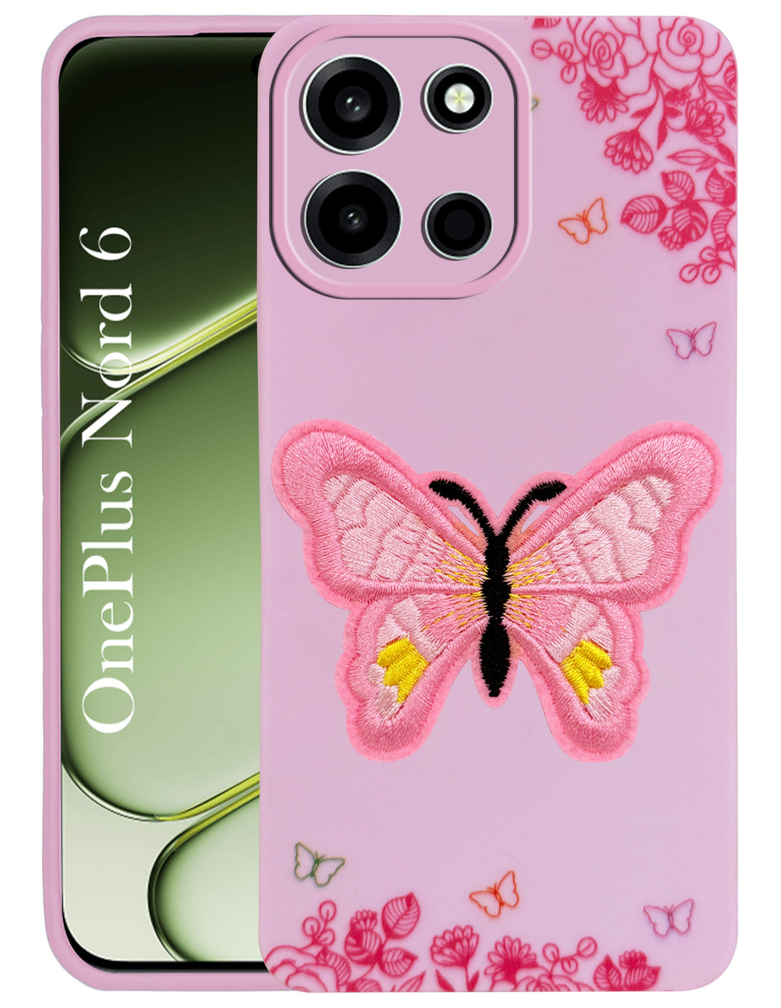 For Oneplus Nord 6 Back Cover Case (Soft Butterfly Embroidery | Women Teen Girls | Camera Protection| Matte Silicone)