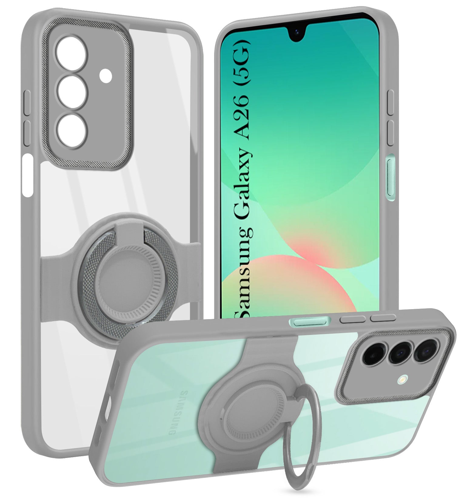 For Samsung Galaxy A26 5G Back Cover Case with stand (Built-in Ring Holder Kickstand | Lifetime Anti Yellow | Camera Protection)