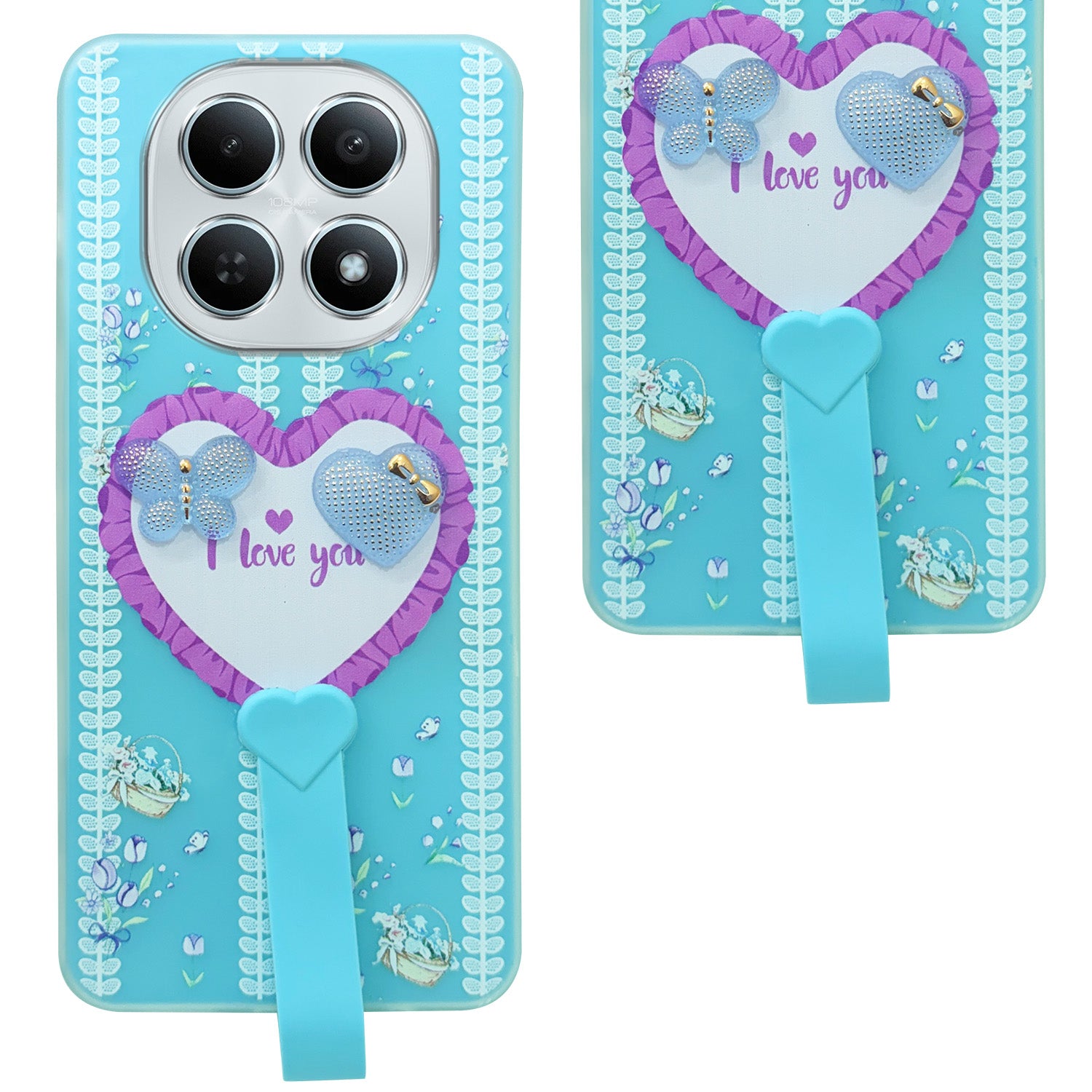 For Xiaomi Redmi Note 15 5G | Redmi Note 15 SE 5G Back Cover Case (3D Cute Heart Strap Holder | Camera Protection | Designer Girls Print)