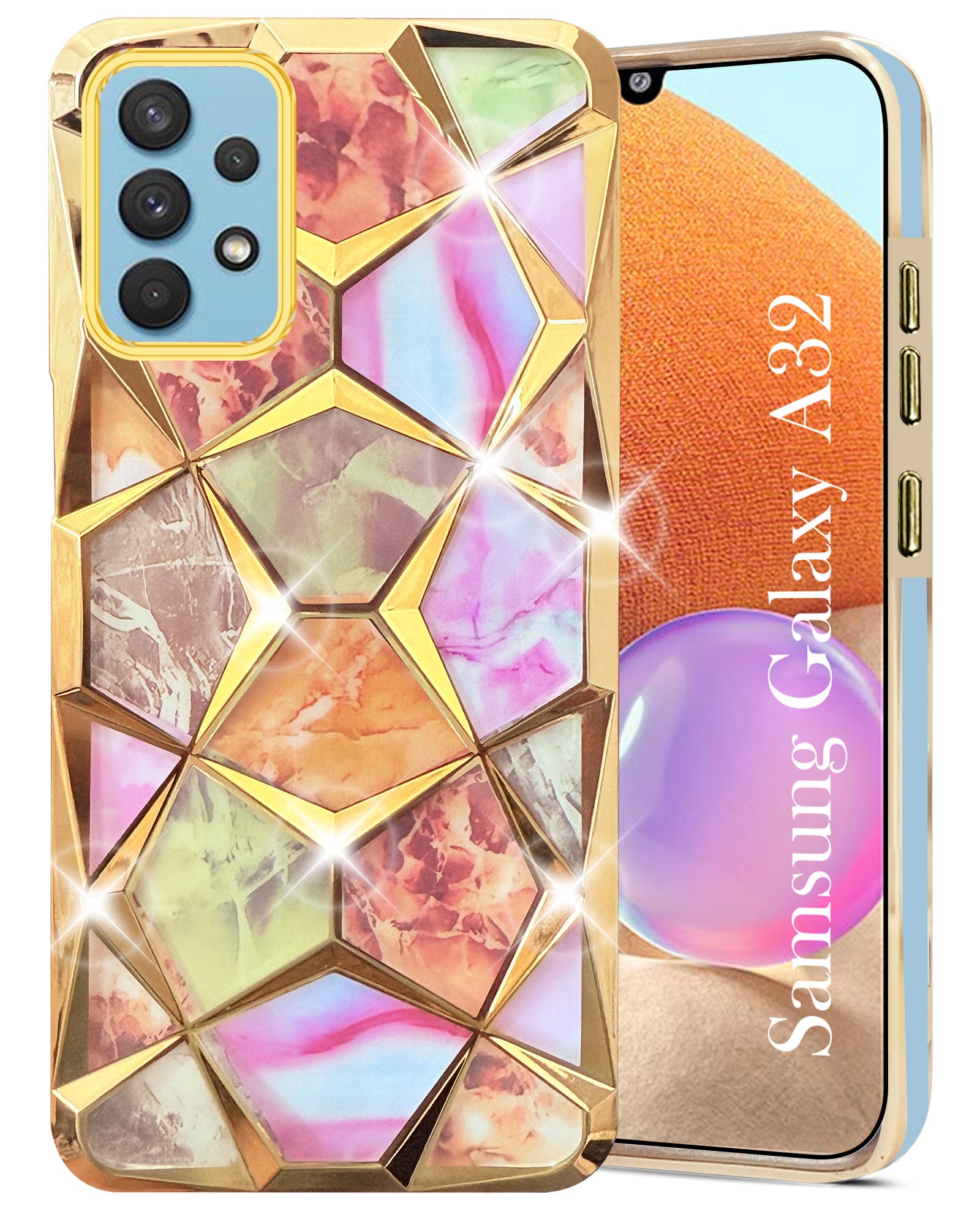 For Samsung Galaxy A32 4G Back Cover Case (Dual Design Glitter Sparkle and Detachable Diamond Print Case | Soft and Flexible)