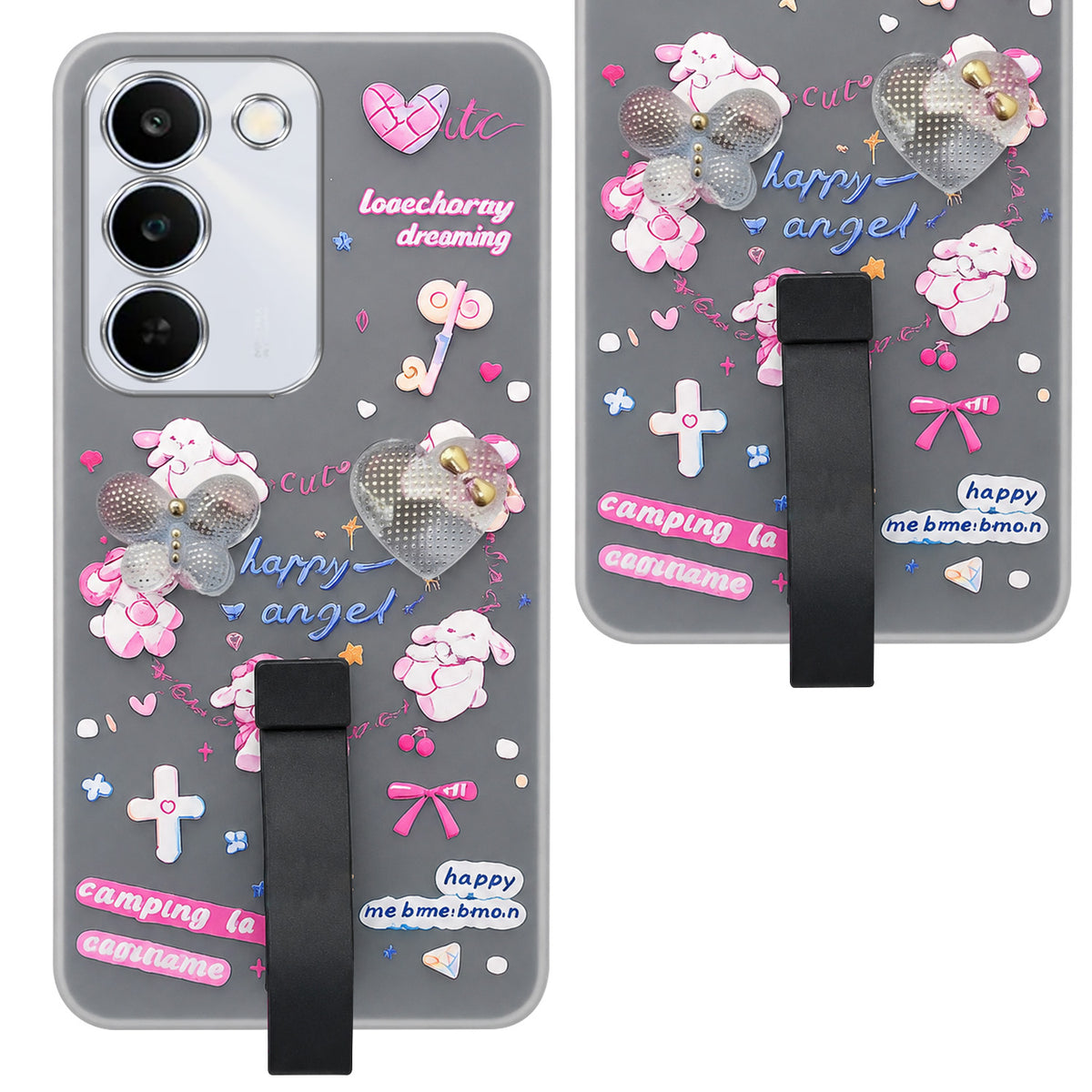 For Realme P4 Lite 5G | Narzo 100 Lite 5G Back Cover Case (3D Cute Heart Strap Holder | Camera Protection | Designer Girls Print)
