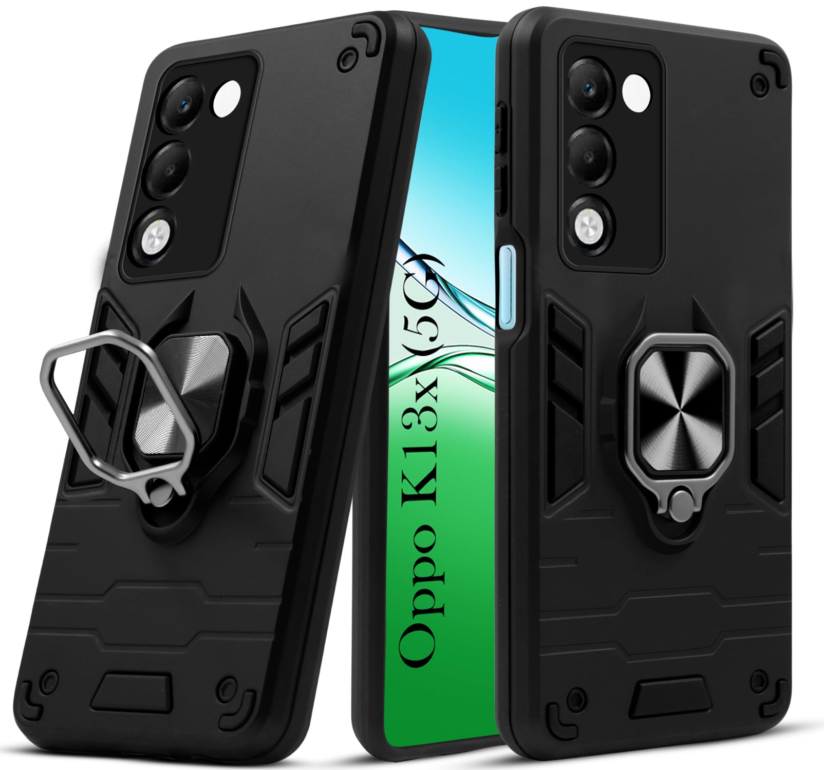 For Oppo K13X Back Cover Case (Shockproof Dual Layer Polycarbonate |Ring Holder Kickstand)