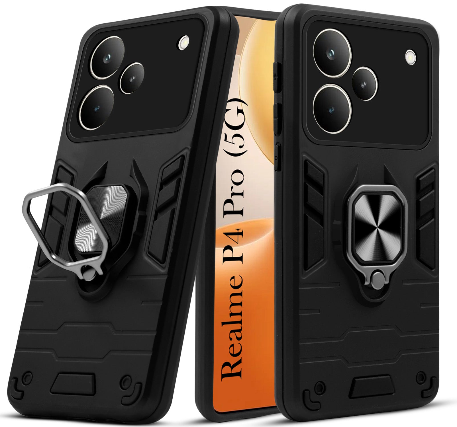 For Realme P4 Pro Back Cover Case (Shockproof Dual Layer Polycarbonate |Ring Holder Kickstand)