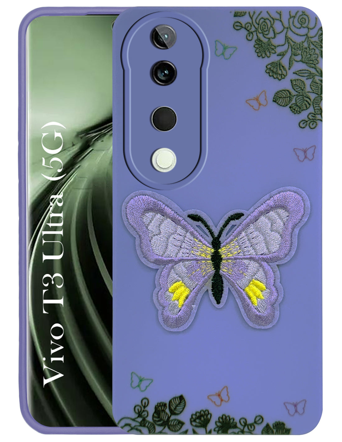 For Vivo T3 Ultra Back Cover Case (Soft Butterfly Embroidery | Women Teen Girls | Camera Protection| Matte Silicone)