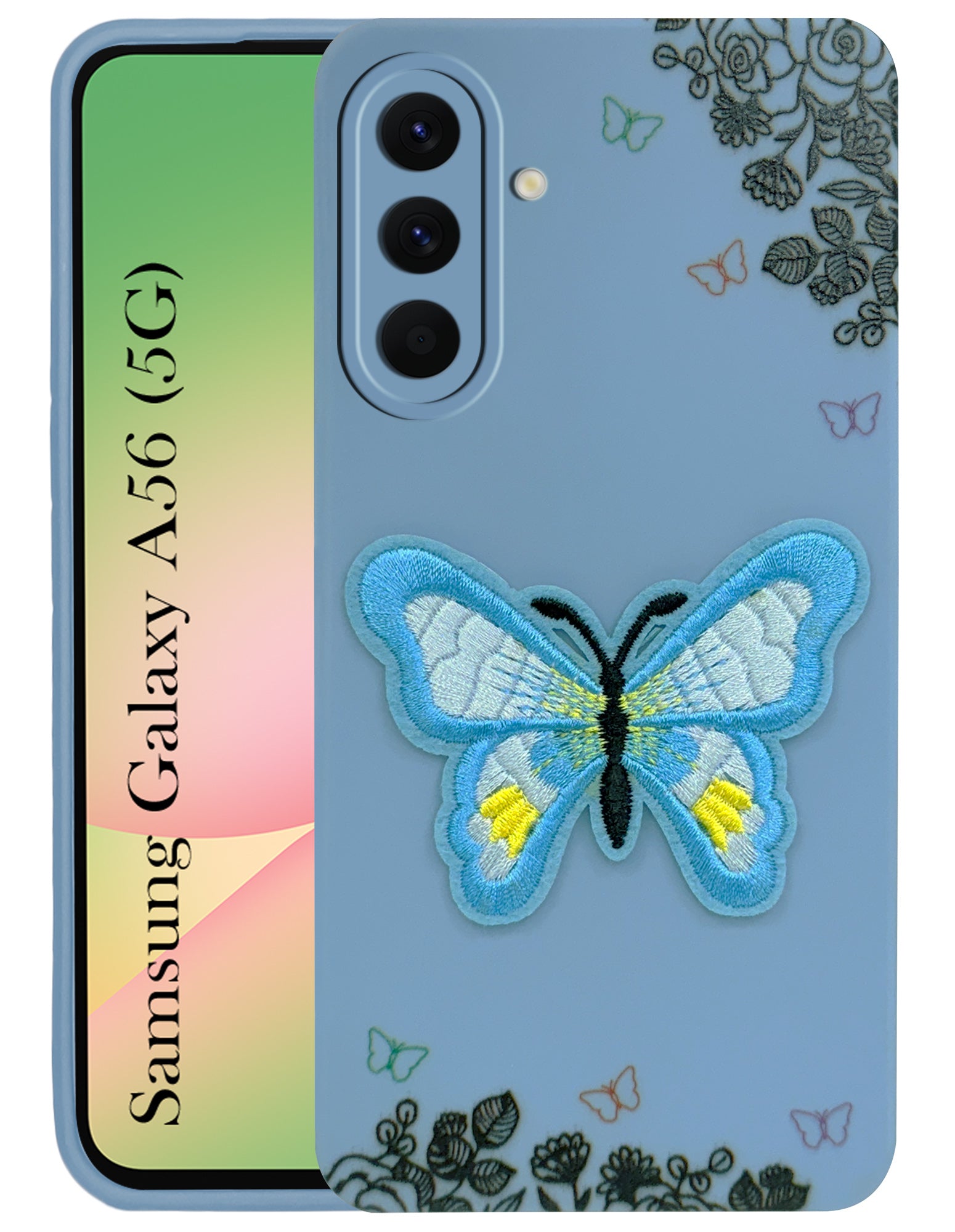 For Samsung Galaxy A56 Back Cover Case (Soft Butterfly Embroidery | Women Teen Girls | Camera Protection| Matte Silicone)