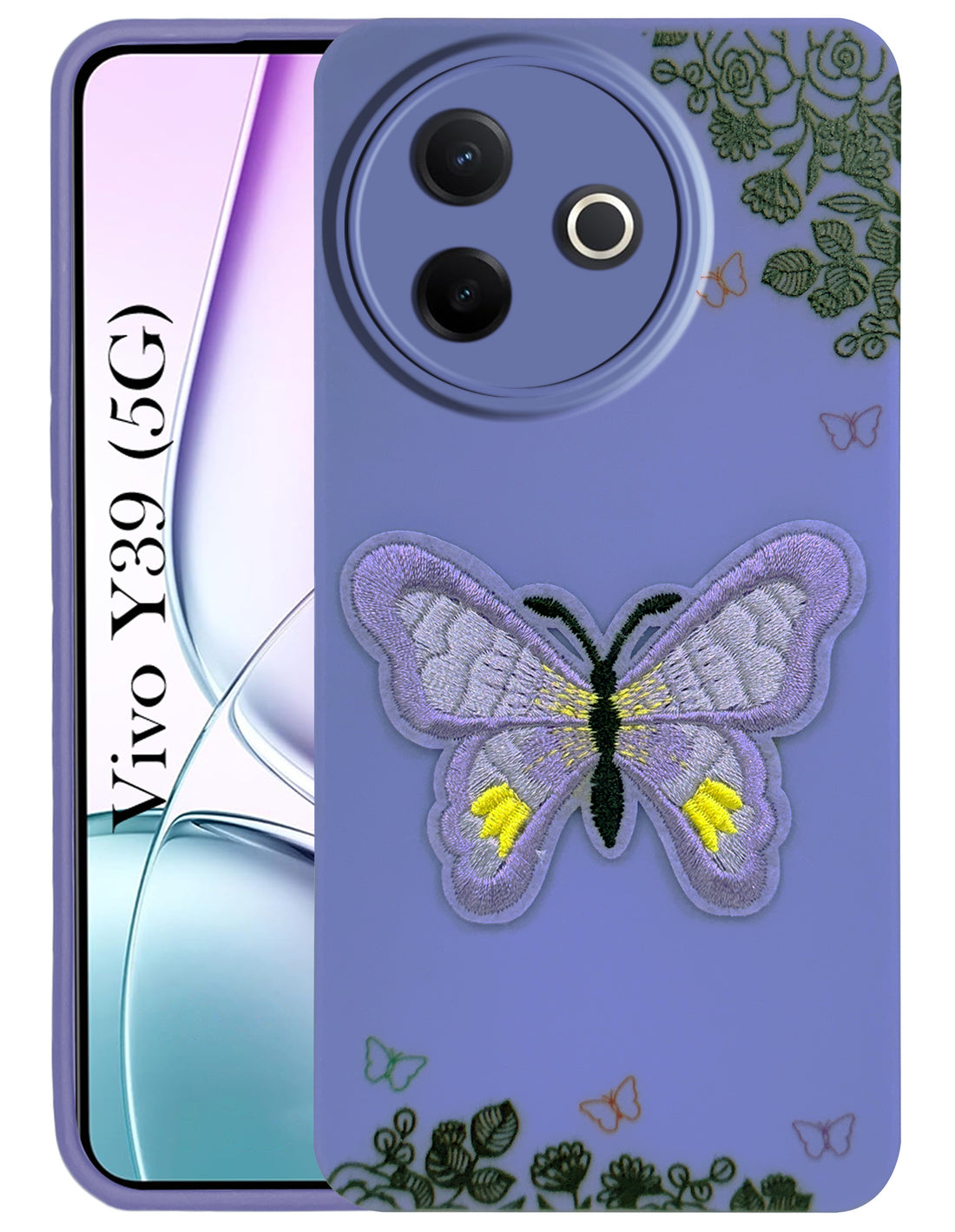 For Vivo Y39 Back Cover Case (Soft Butterfly Embroidery | Women Teen Girls | Camera Protection| Matte Silicone)