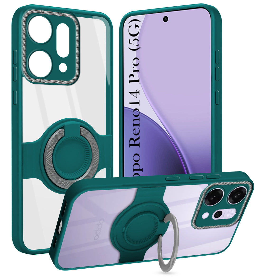 For Oppo Reno14 Pro 5G | Oppo Reno 14 Pro 5G Back Cover Case with stand (Built-in Ring Holder Kickstand | Lifetime Anti Yellow | Camera Protection)