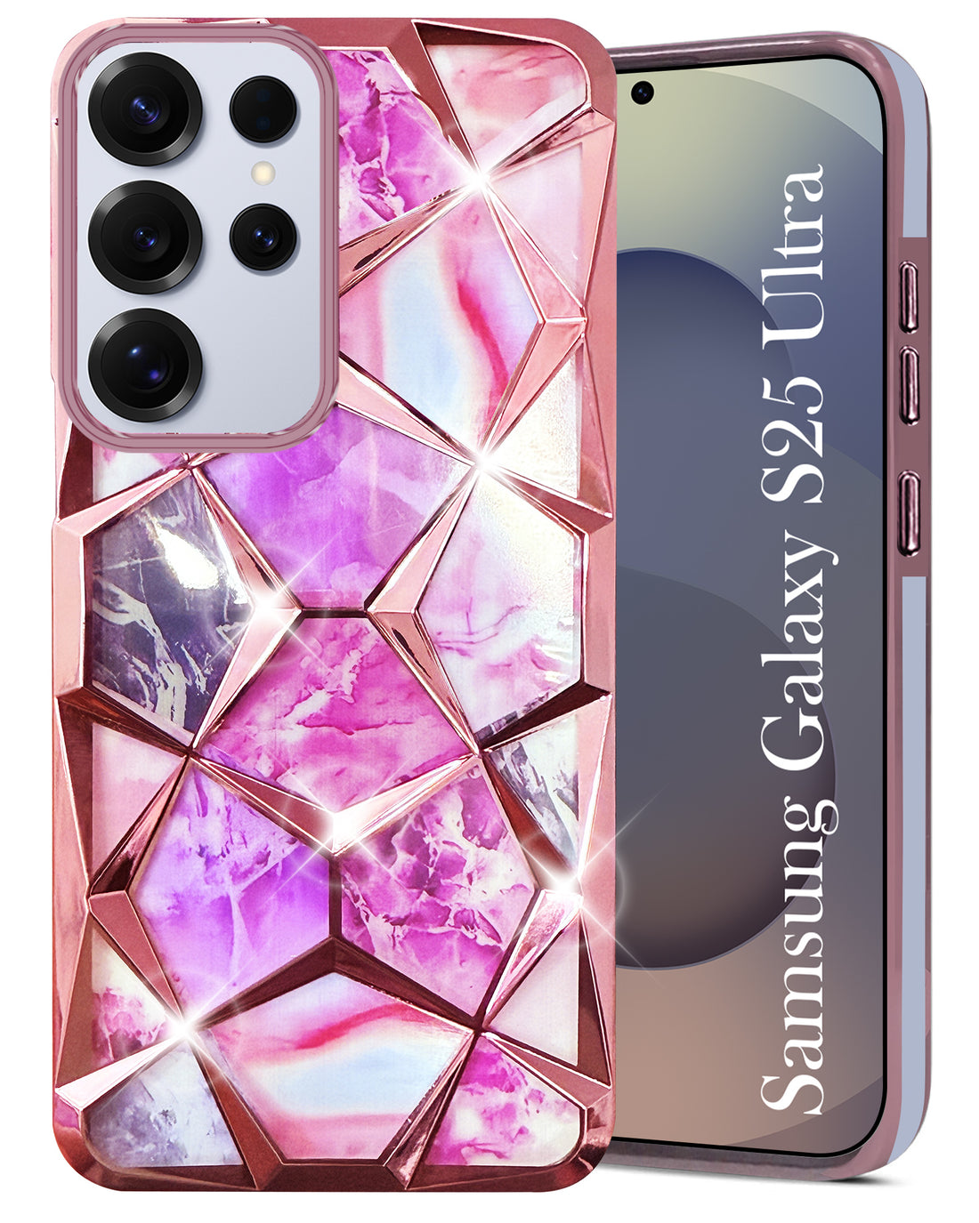 For Samsung Galaxy S25 Ultra Back Cover Case ( Dual Design Glitter Sparkle and Detachable Diamond Print Case | Soft and Flexible)