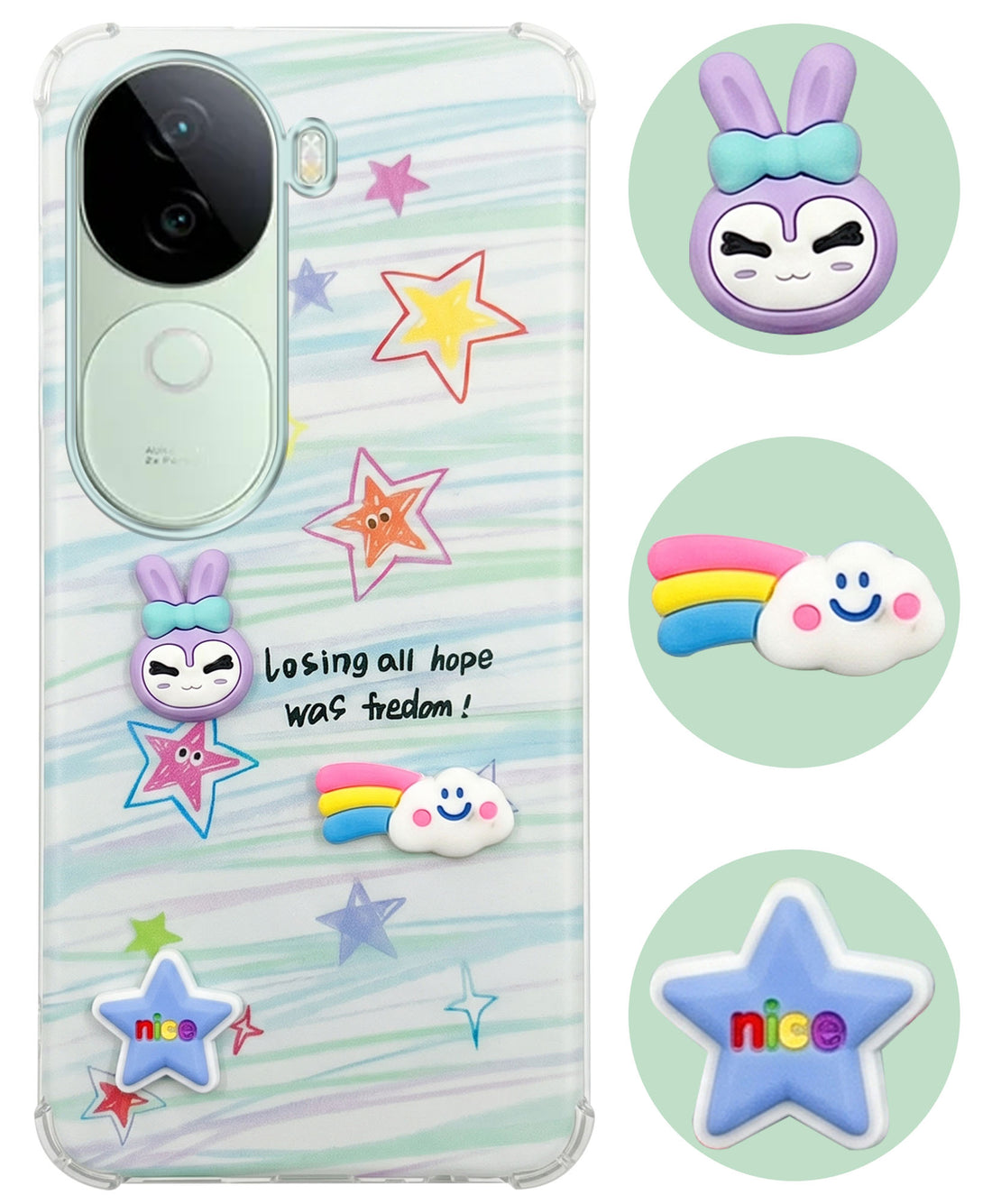 For Vivo V40e Back Cover Case (3D Cute Cartoons | Hard Back Side Soft | Matte Premium Finish | HD Printing)