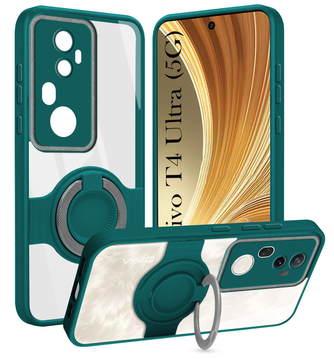 For Vivo T4 Ultra Back Cover Case with stand (Built-in Ring Holder Kickstand | Lifetime Anti Yellow | Camera Protection)