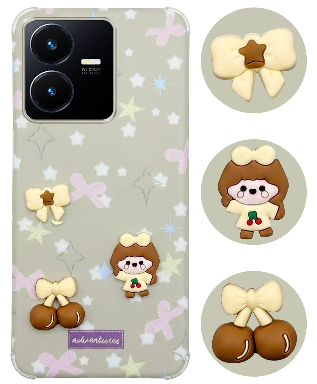 For Vivo Y22 | Vivo Y22s Back Cover Case (3D Cute Cartoons | Hard Back Side Soft | Matte Premium Finish | HD Printing)
