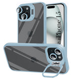 For Apple iPhone 15 Back Cover Case (Camera Lens Glass | Metal Stand Holder | Shockproof Hybrid | Anti Yellow |)
