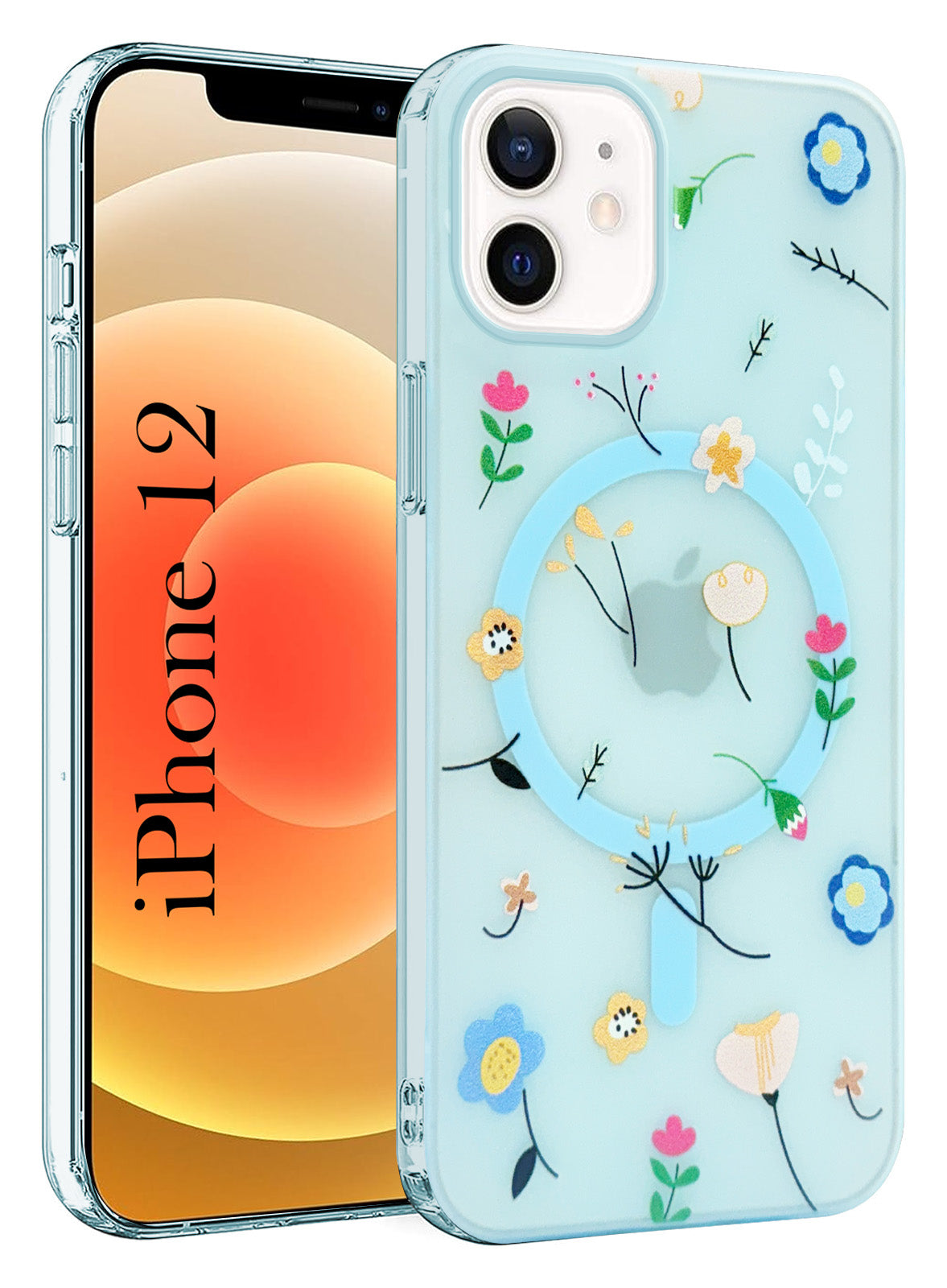 For Apple iPhone 12 Back Cover Case (Cute Floral Design | Flower Print for Girls | MagSafe Compatible Wireless Charging)