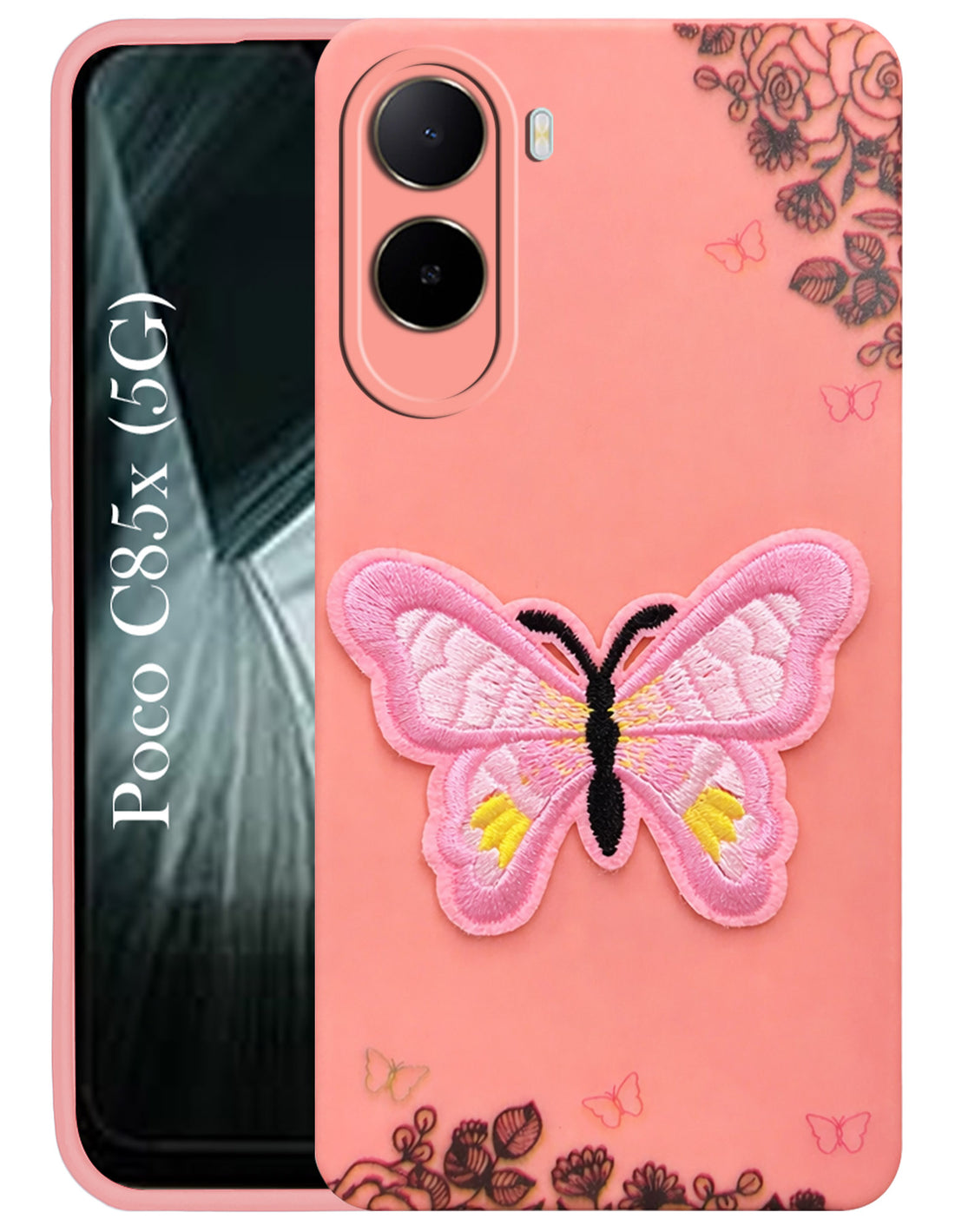 For Poco C85x 5G Back Cover Case (Soft Butterfly Embroidery | Women Teen Girls | Camera Protection| Matte Silicone)