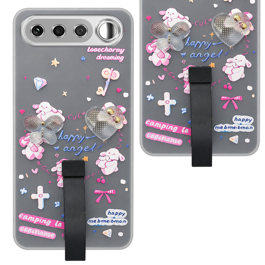 For Realme 16 Back Cover Case (3D Cute Heart Strap Holder | Camera Protection | Designer Girls Print)
