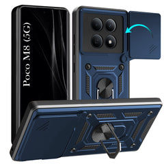 For Poco M8 5G Back Cover Case Hybrid Armor (Sliding Shutter Camera Protection | Polycarbonate |Ring Holder Kickstand)