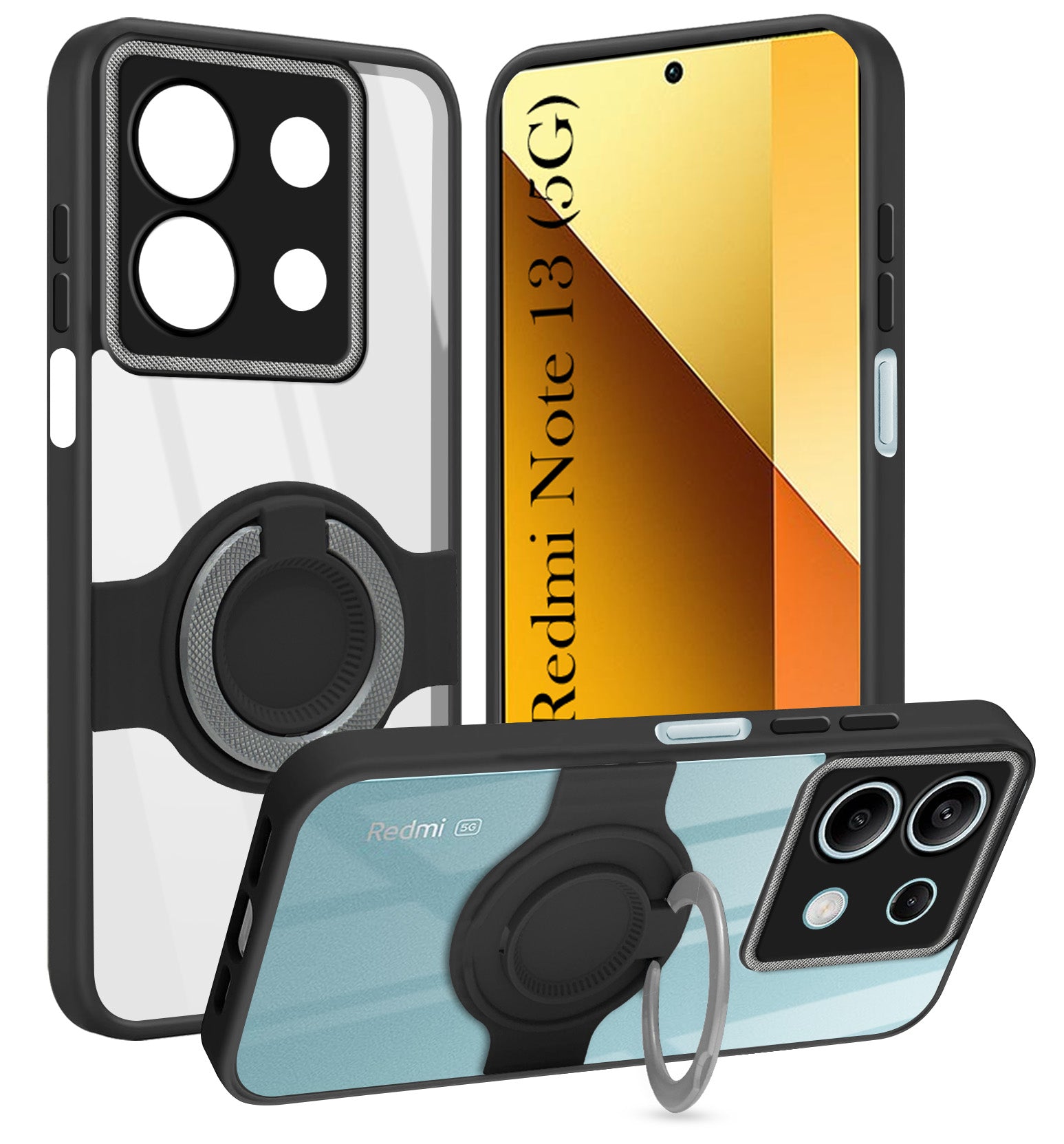 For Xiaomi Redmi Note 13 5G Back Cover Case with stand (Built-in Ring Holder Kickstand | Lifetime Anti Yellow | Camera Protection)