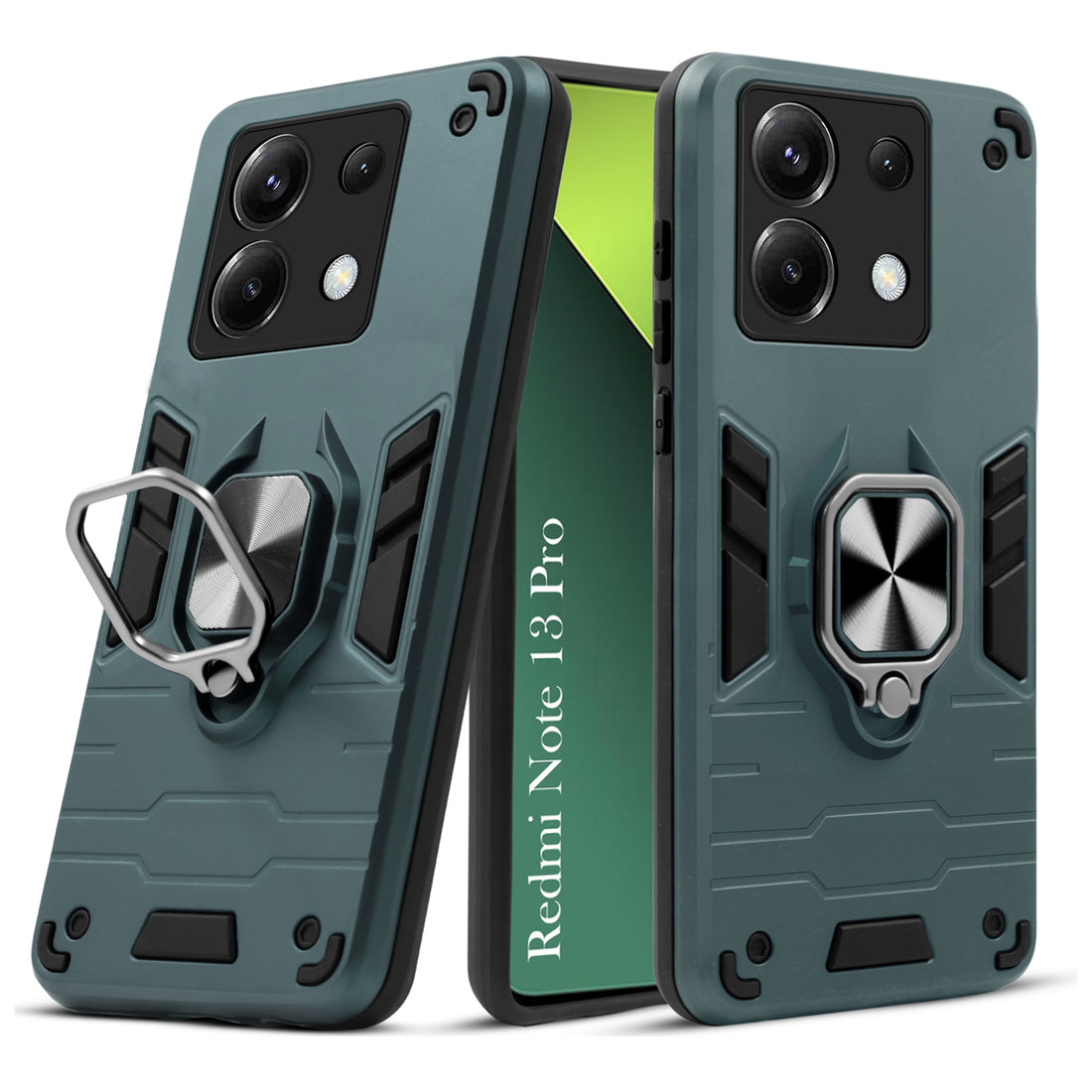 For Redmi Note 13 Pro Back Cover Case Hybrid Armor (Shockproof Dual Layer Polycarbonate |Ring Holder Kickstand)