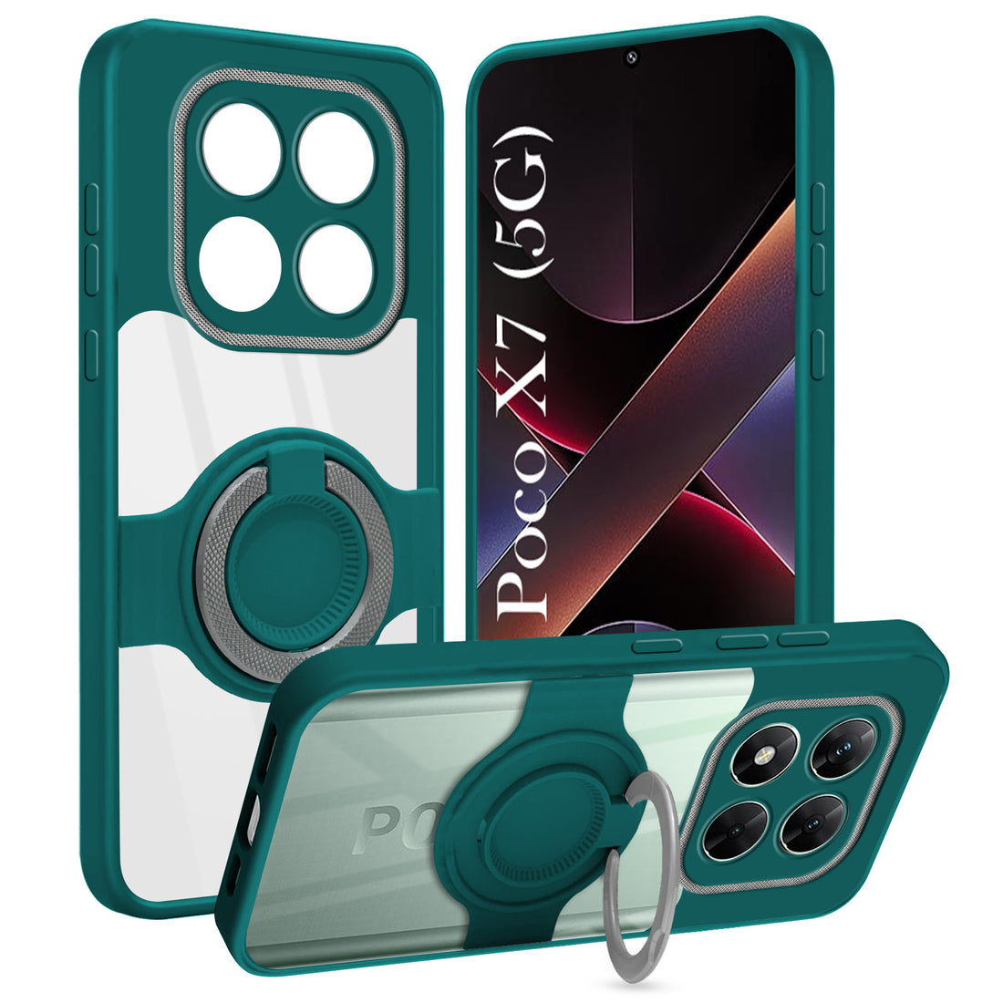 For Xiaomi Poco X7 Back Cover Case with stand (Built-in Ring Holder Kickstand | Lifetime Anti Yellow | Camera Protection)