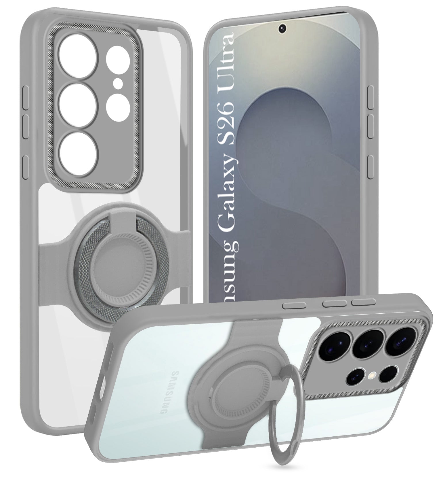 For Samsung Galaxy S26 Ultra Back Cover Case with stand (Built-in Ring Holder Kickstand | Lifetime Anti Yellow | Camera Protection)