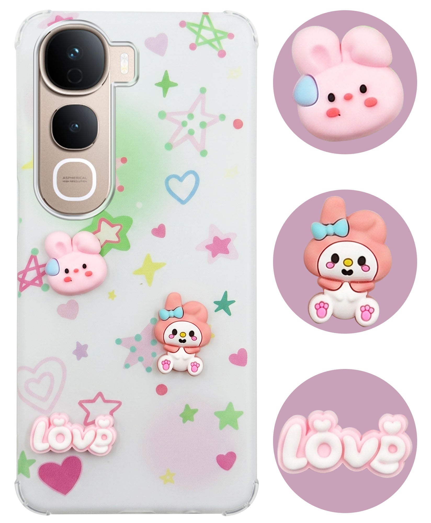 For Vivo Y400 Pro Back Cover Case (3D Cute Cartoons | Hard Back Side Soft | Matte Premium Finish | HD Printing)