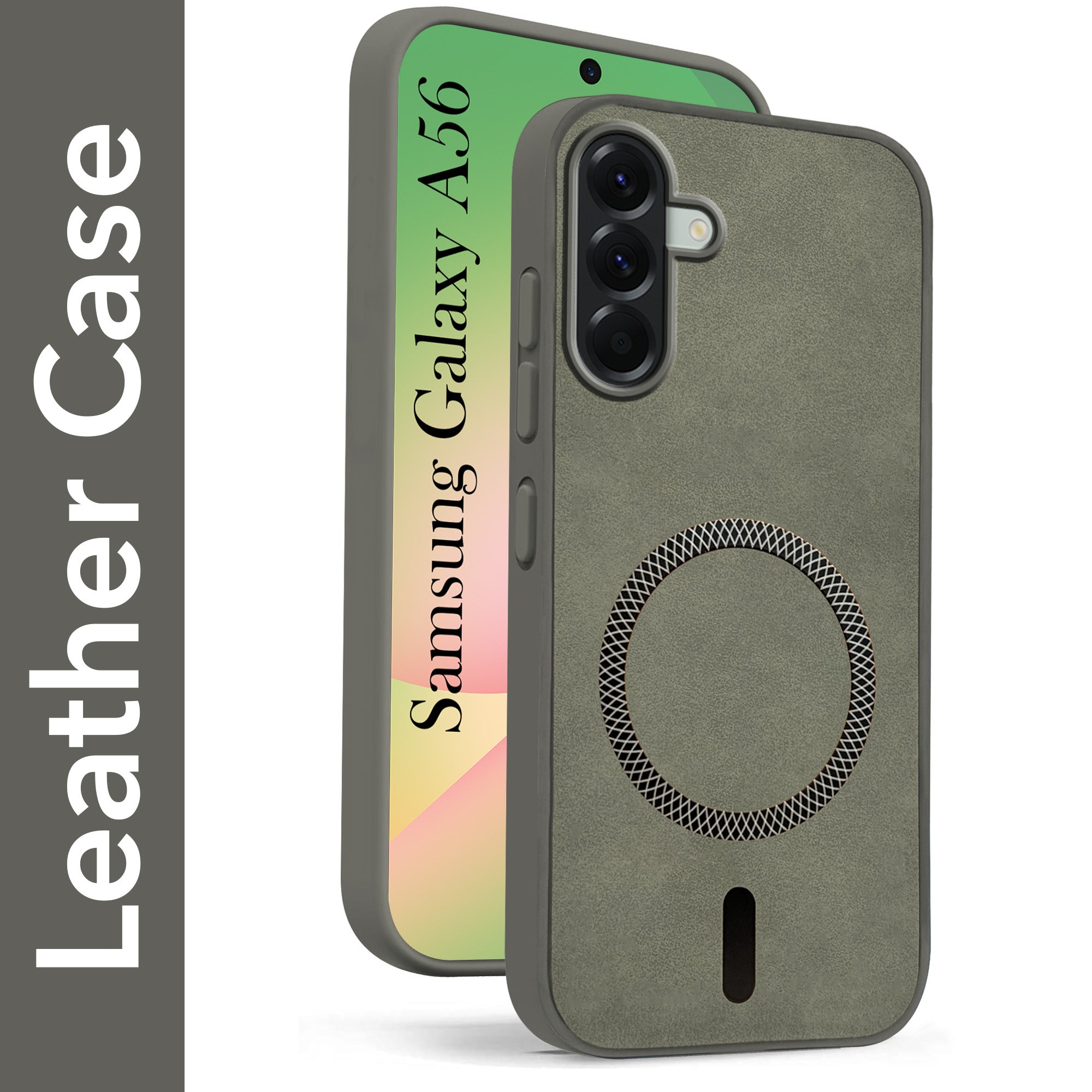 For Samsung Galaxy A56 Back Cover Case Leather Finish (MagSafe Compatible Wireless Charging | Soft Touch | Camera Bump Protection)